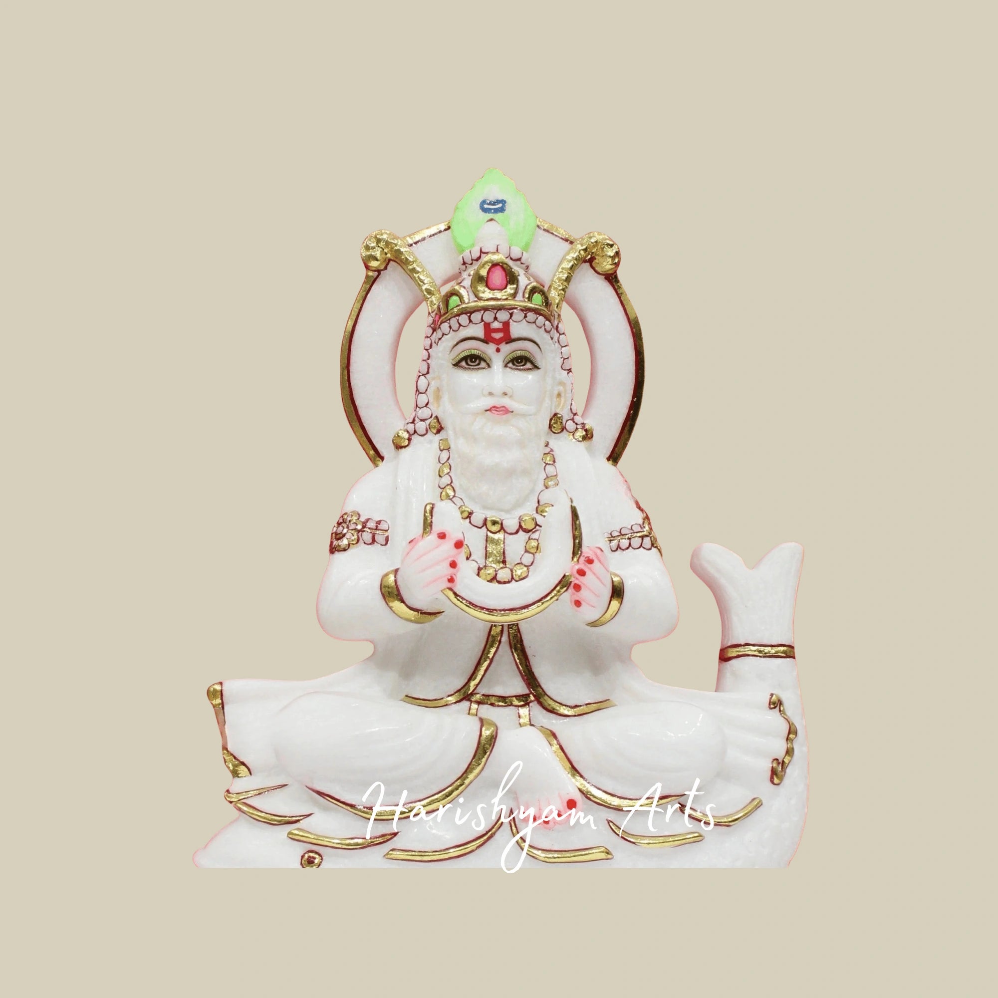 12" Jhulelal Ji Marble Statue Handmade In Genuine Makrana Marble For Devotees