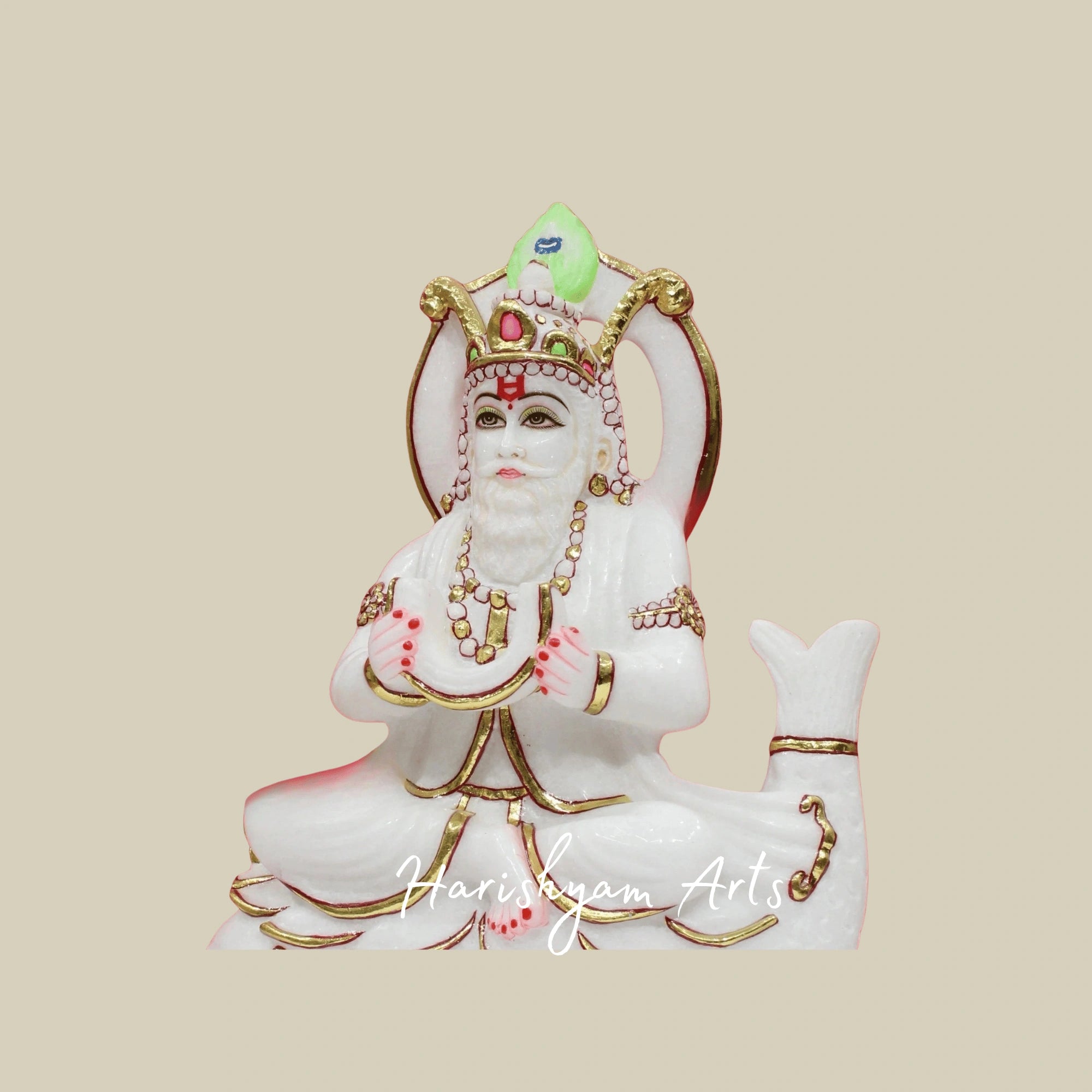 12" Jhulelal Ji Marble Statue Handmade In Genuine Makrana Marble For Devotees