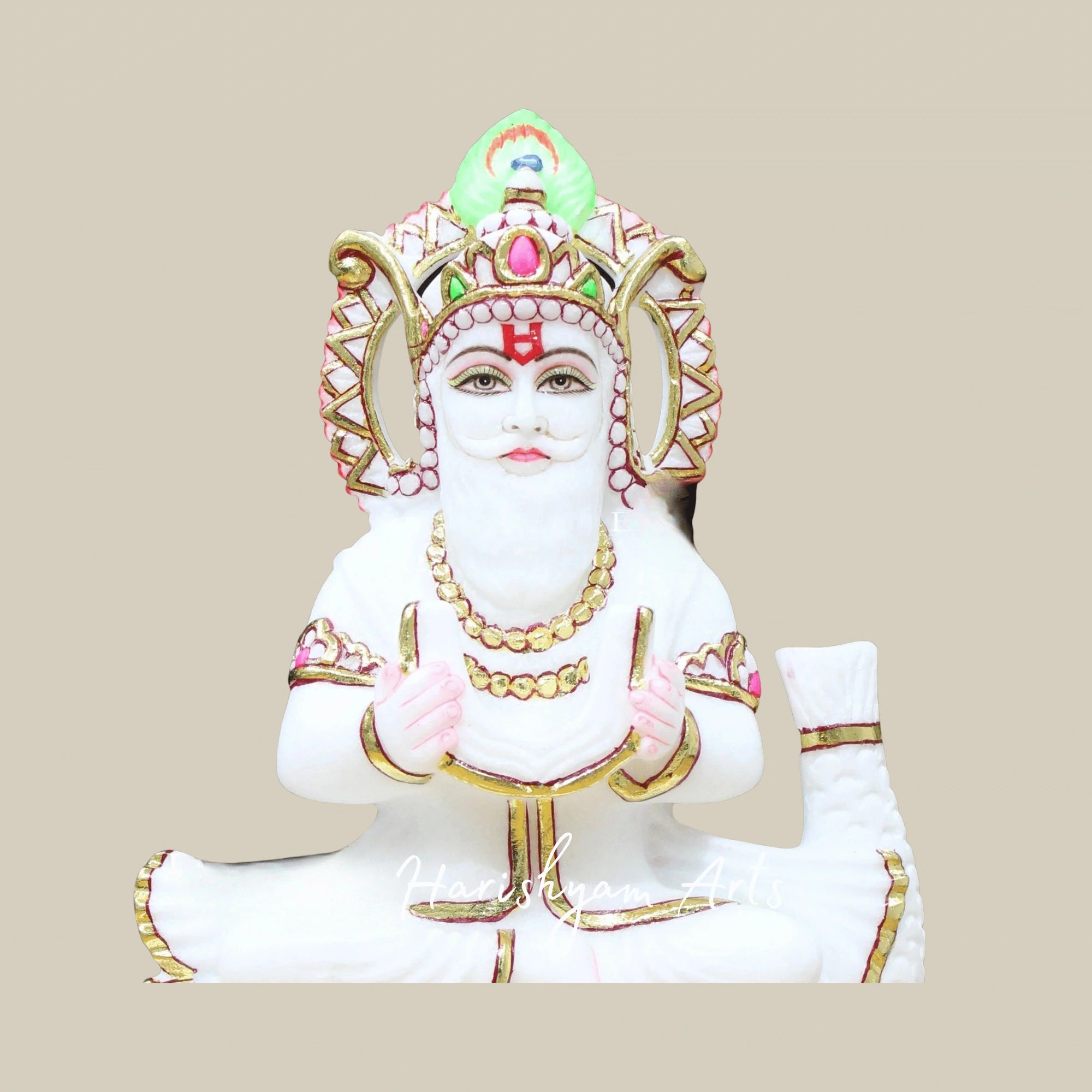 12" Jhulelal Maharaj Murti In Premium Makrana White Marble For Spiritual Home And Mandir