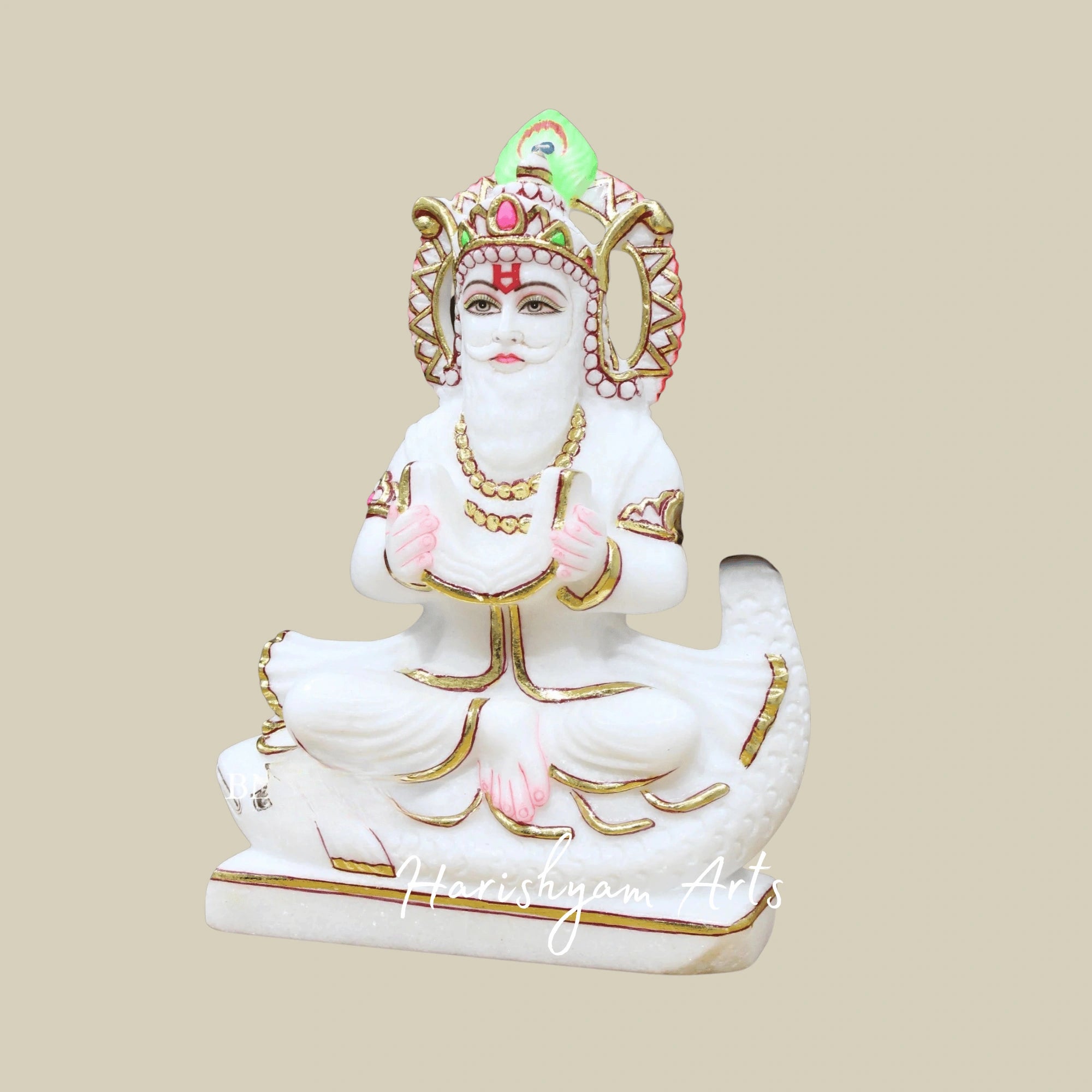 12" Jhulelal Maharaj Murti In Premium Makrana White Marble For Spiritual Home And Mandir