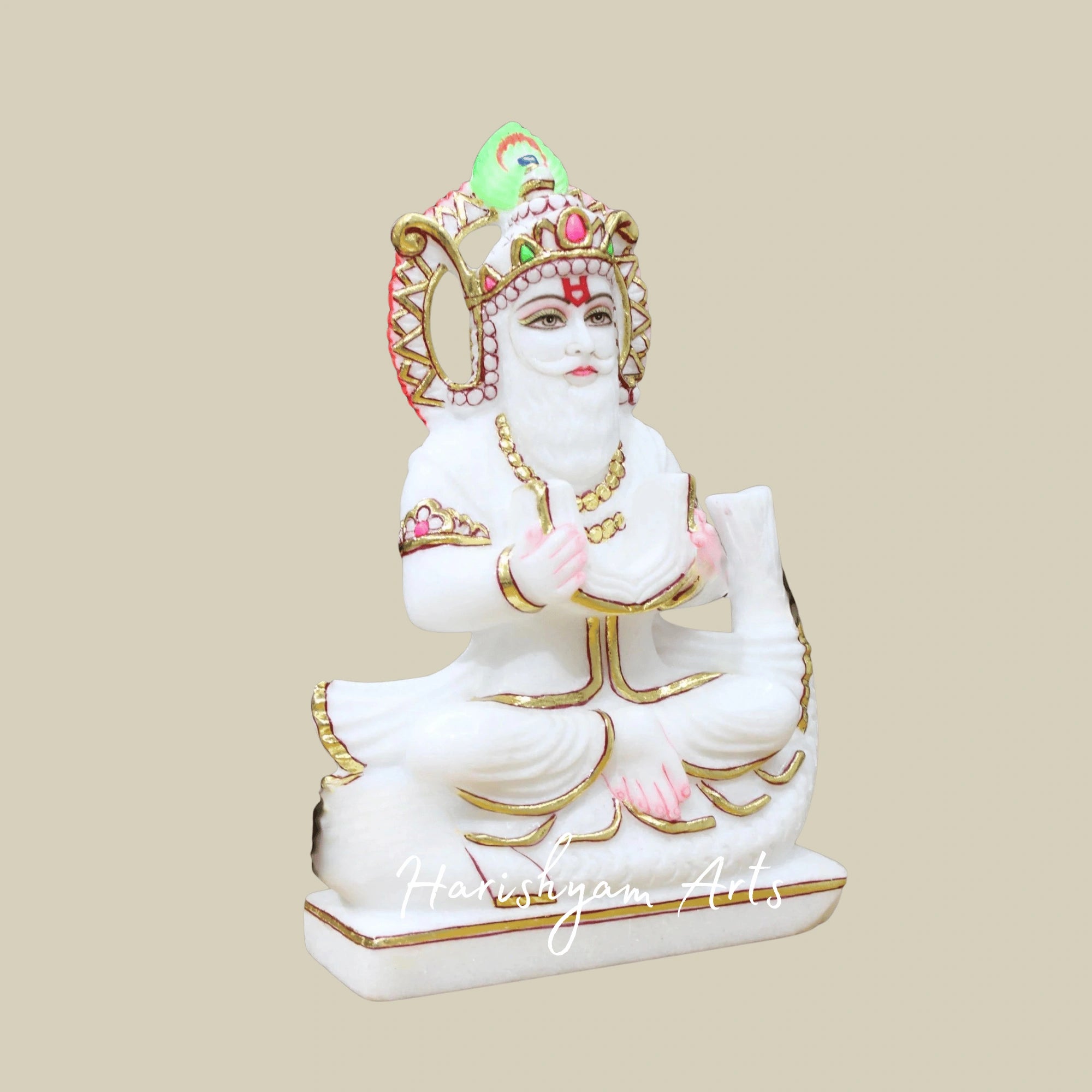 12" Jhulelal Maharaj Murti In Premium Makrana White Marble For Spiritual Home And Mandir
