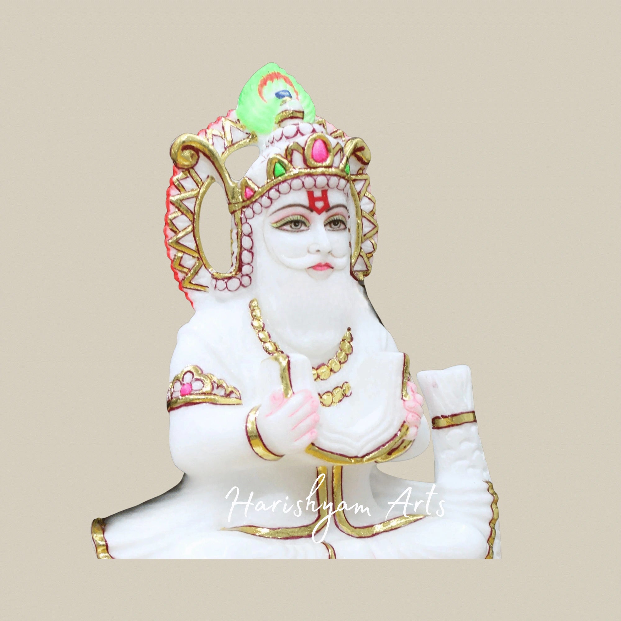 12" Jhulelal Maharaj Murti In Premium Makrana White Marble For Spiritual Home And Mandir
