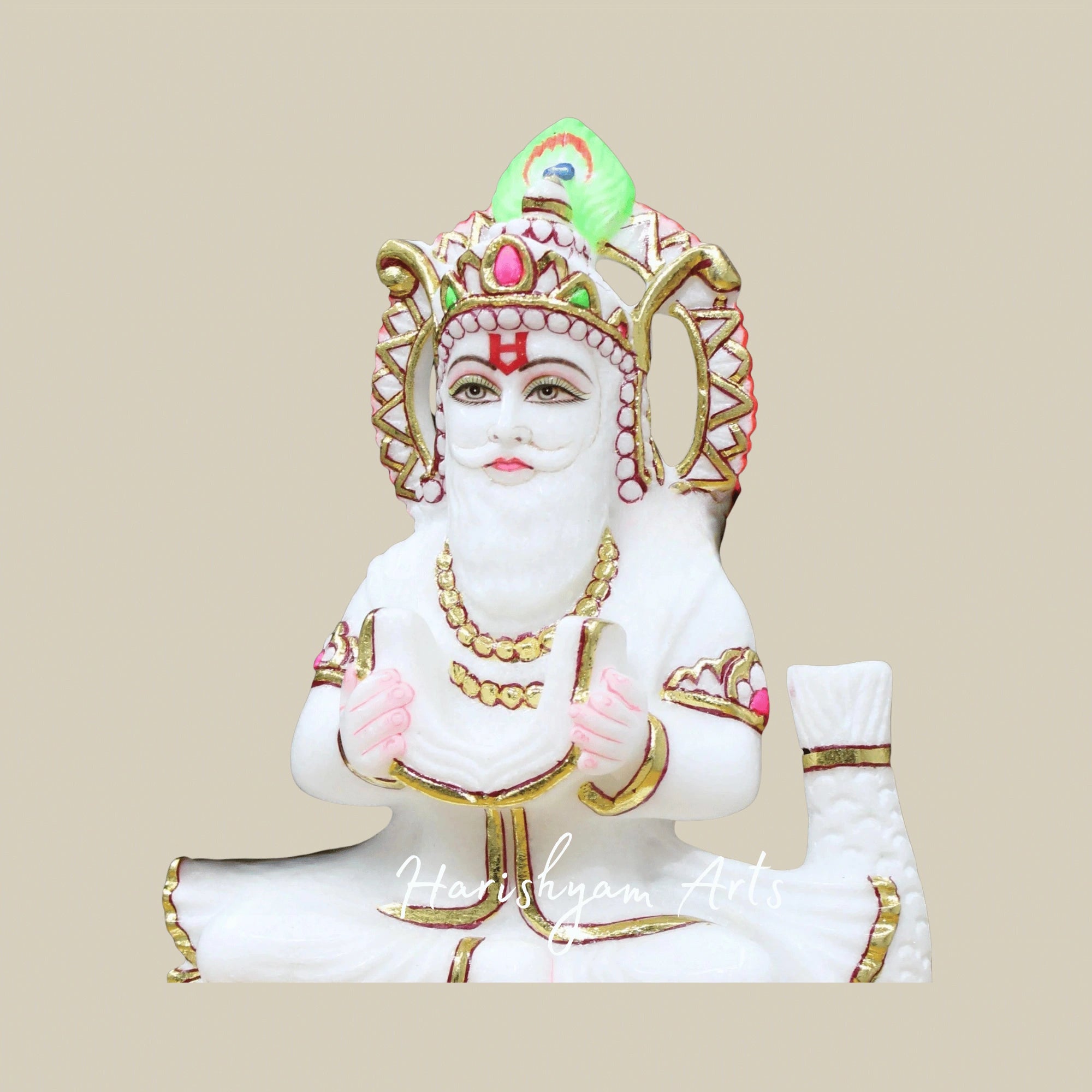 12" Jhulelal Maharaj Murti In Premium Makrana White Marble For Spiritual Home And Mandir