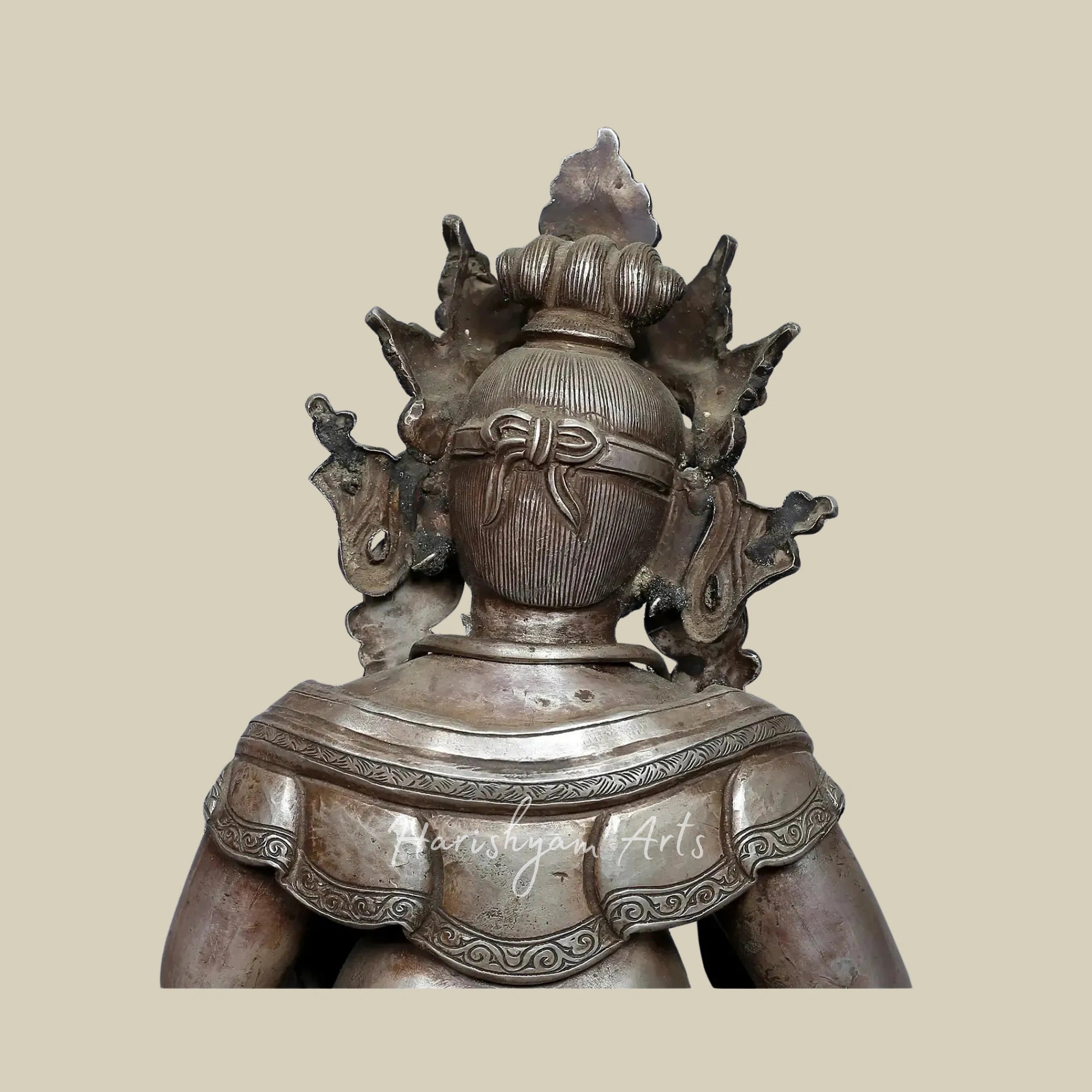 12" Kubera God of Wealth Silver Idol with Decorative Stone Detailing