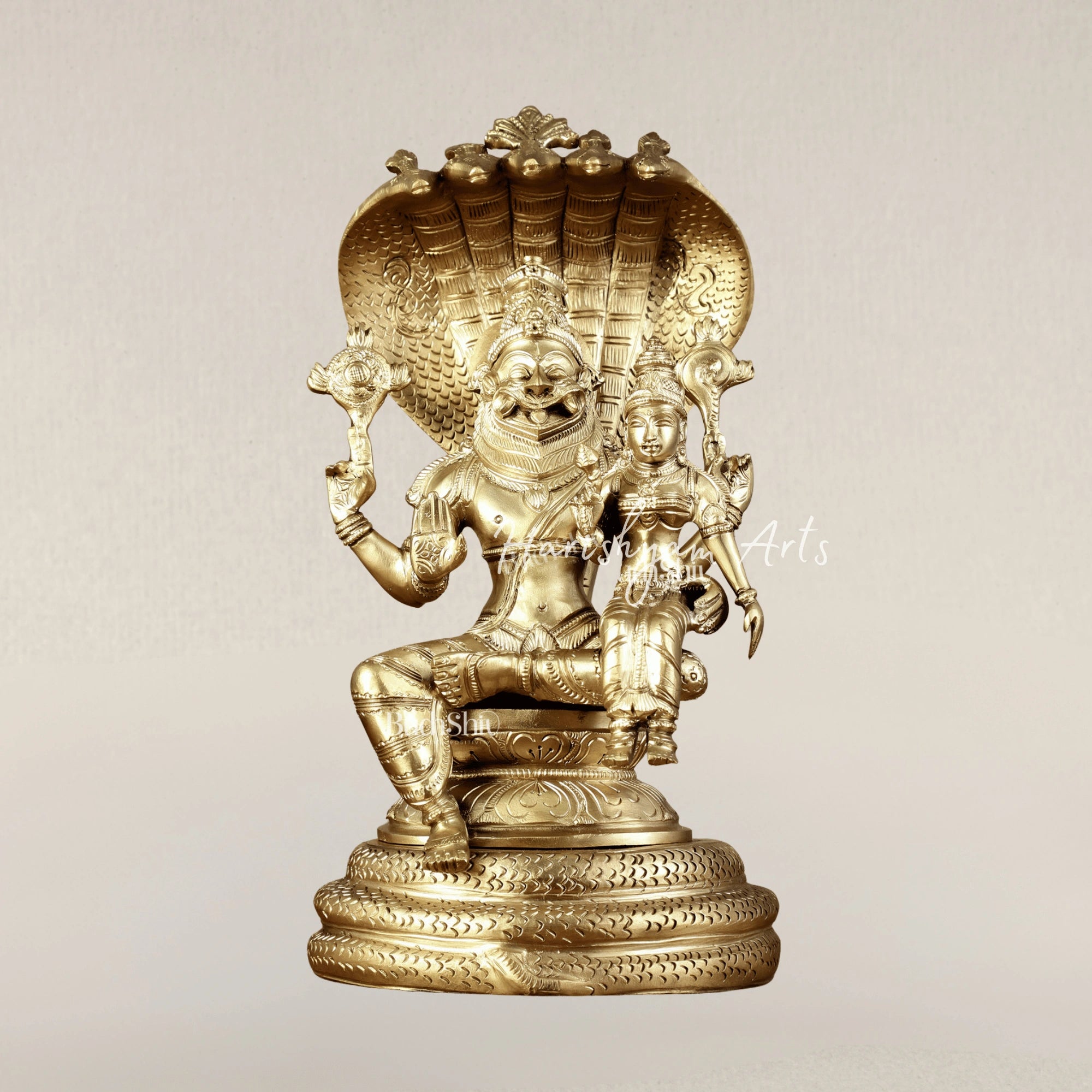 12" Lakshmi Narasimha Swamy Panchaloha Pure Bronze Protection Idol