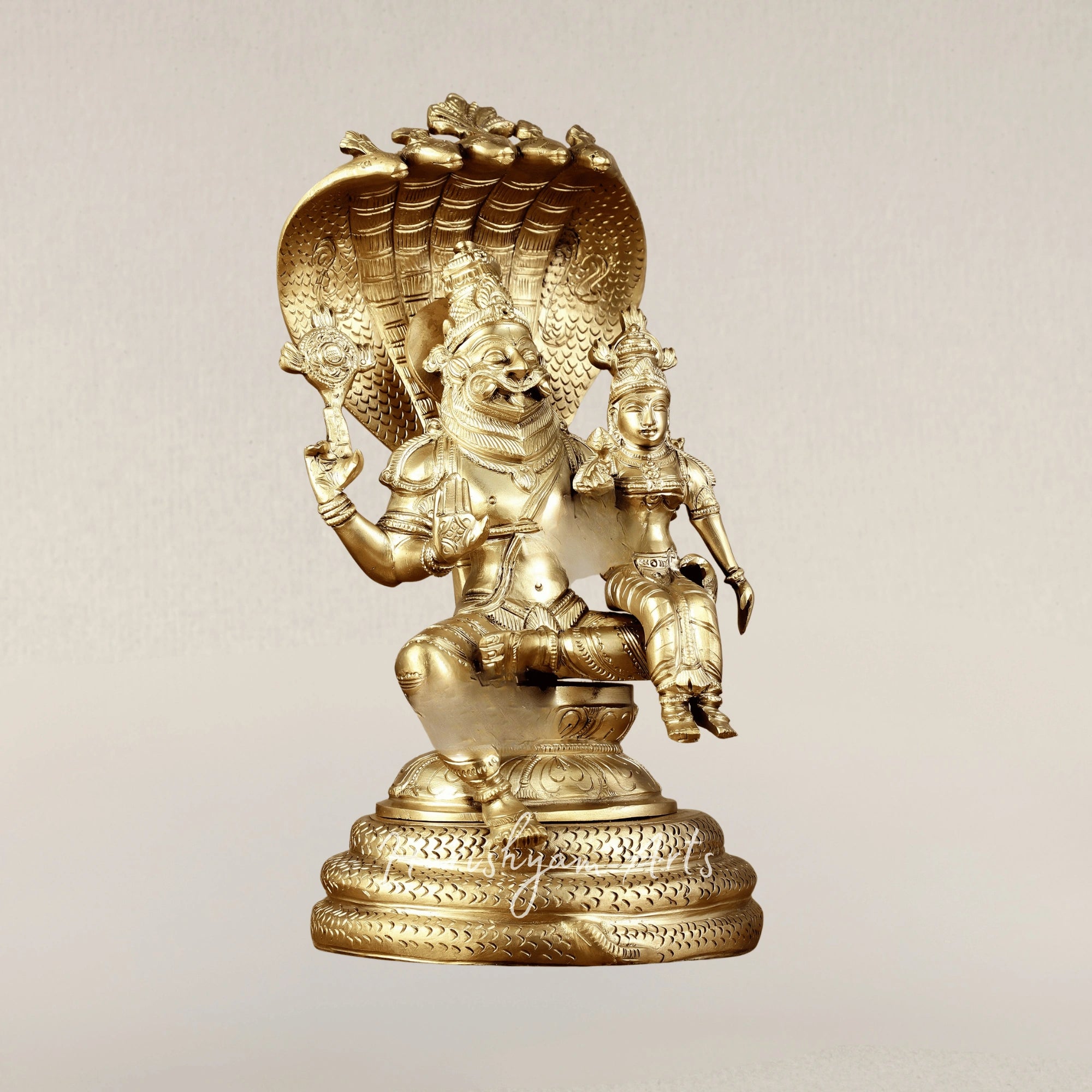 12" Lakshmi Narasimha Swamy Panchaloha Pure Bronze Protection Idol