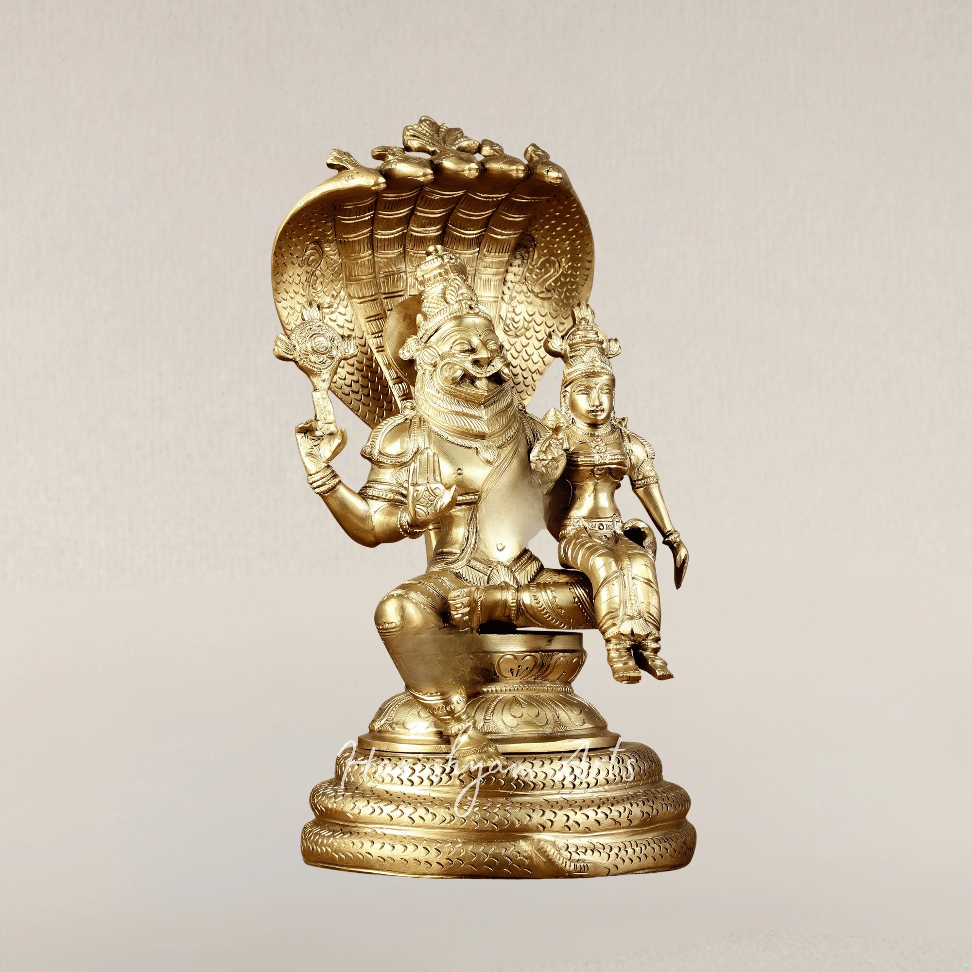 12" Lakshmi Narasimha Swamy Panchaloha Pure Bronze Protection Idol