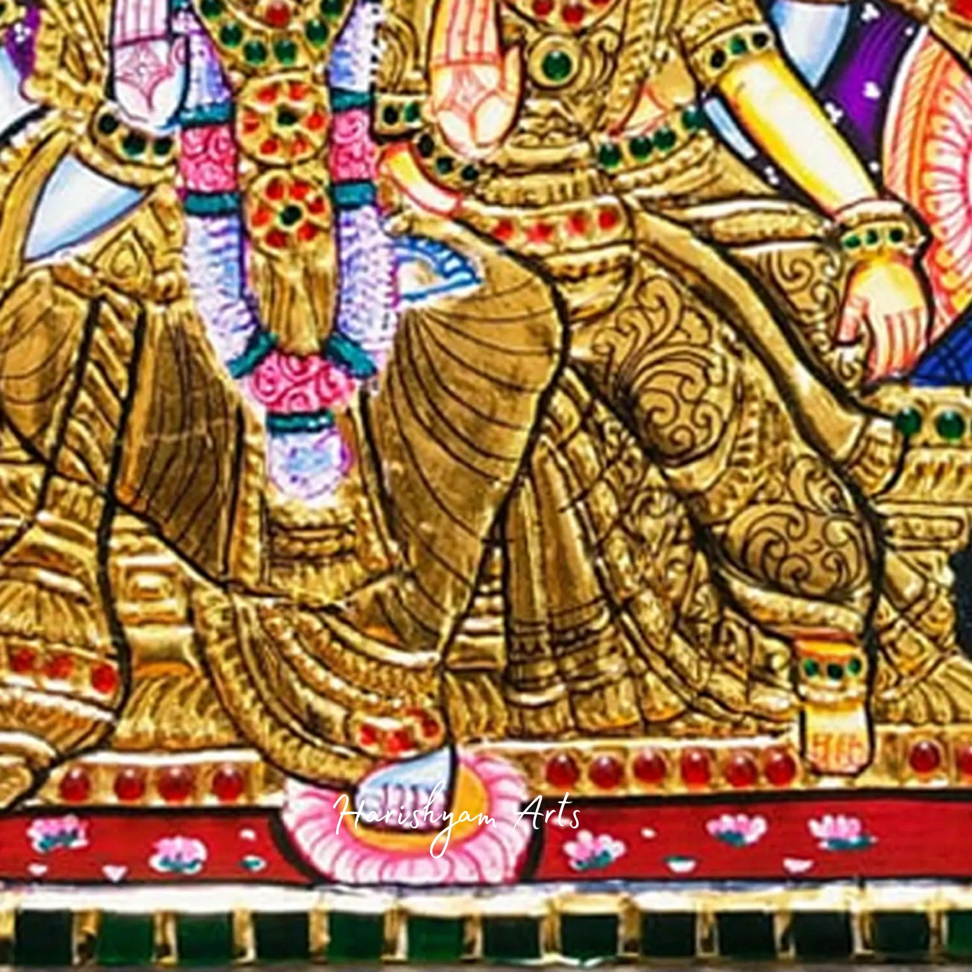 12" Lord Vishnu and Lakshmi Tanjore Painting with Gold Foil and Elegant Frame