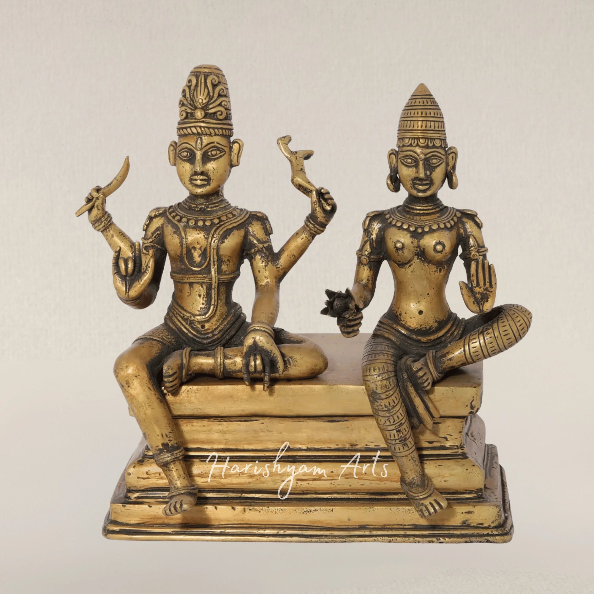 12" Pashupatinath Shiva with Parvati Sacred Dhokra Style Bronze Sculpture