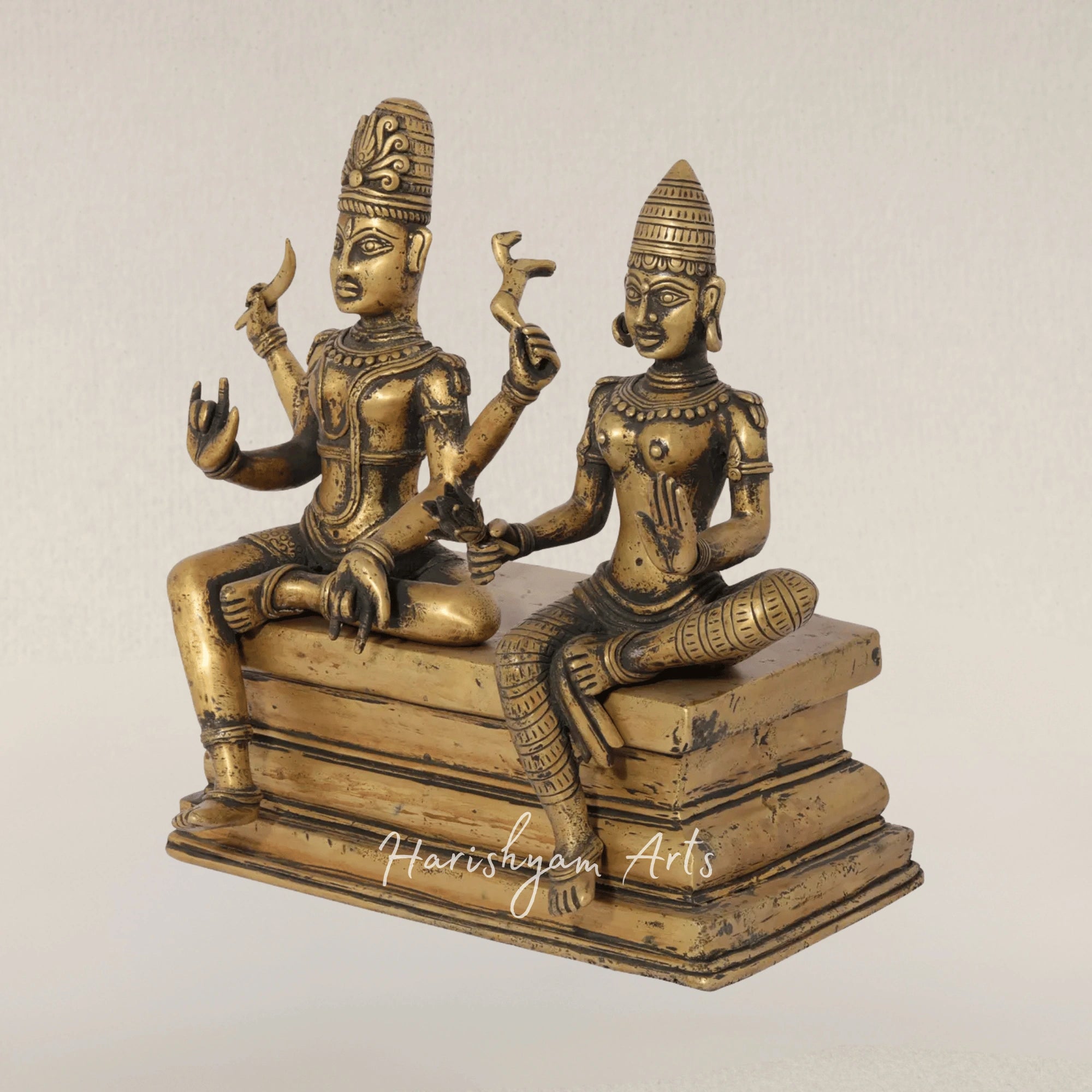 12" Pashupatinath Shiva with Parvati Sacred Dhokra Style Bronze Sculpture