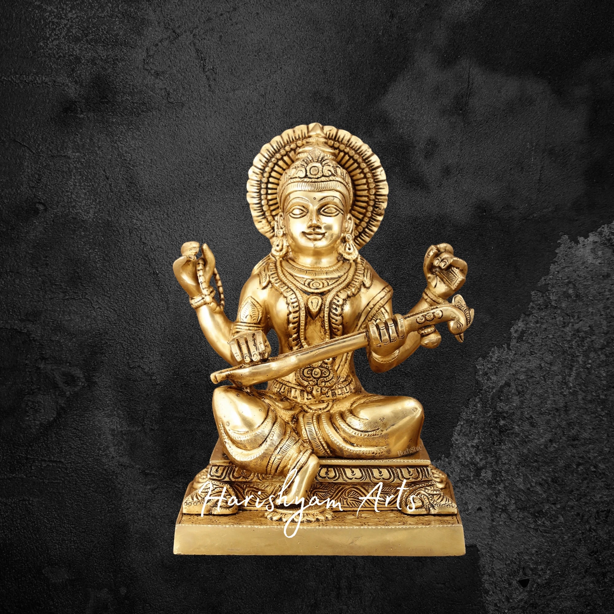 12" Pure Brass Maa Saraswati Idol for Temple and Study Room Blessings