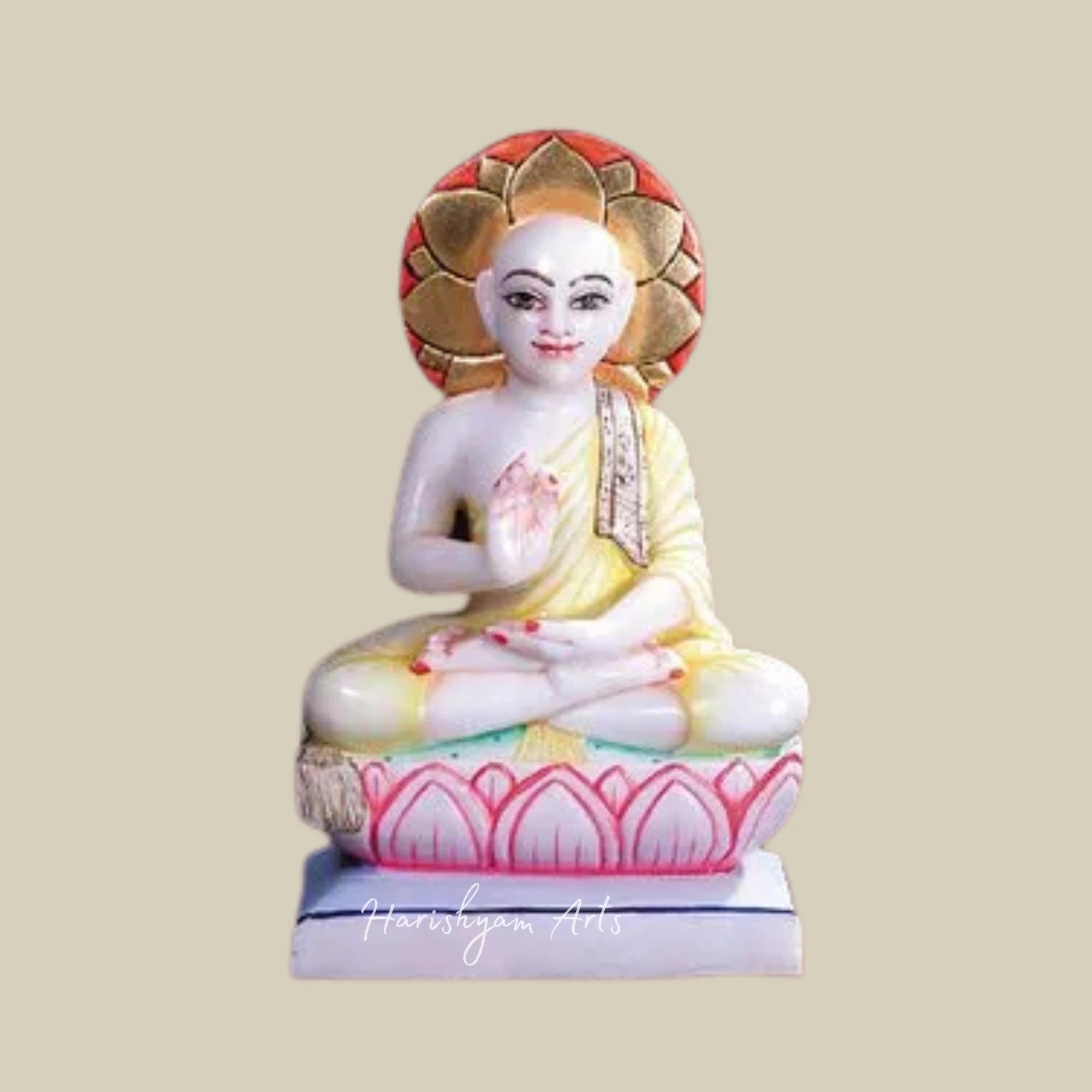 12" Pure White Marble Gautam Swami Statue