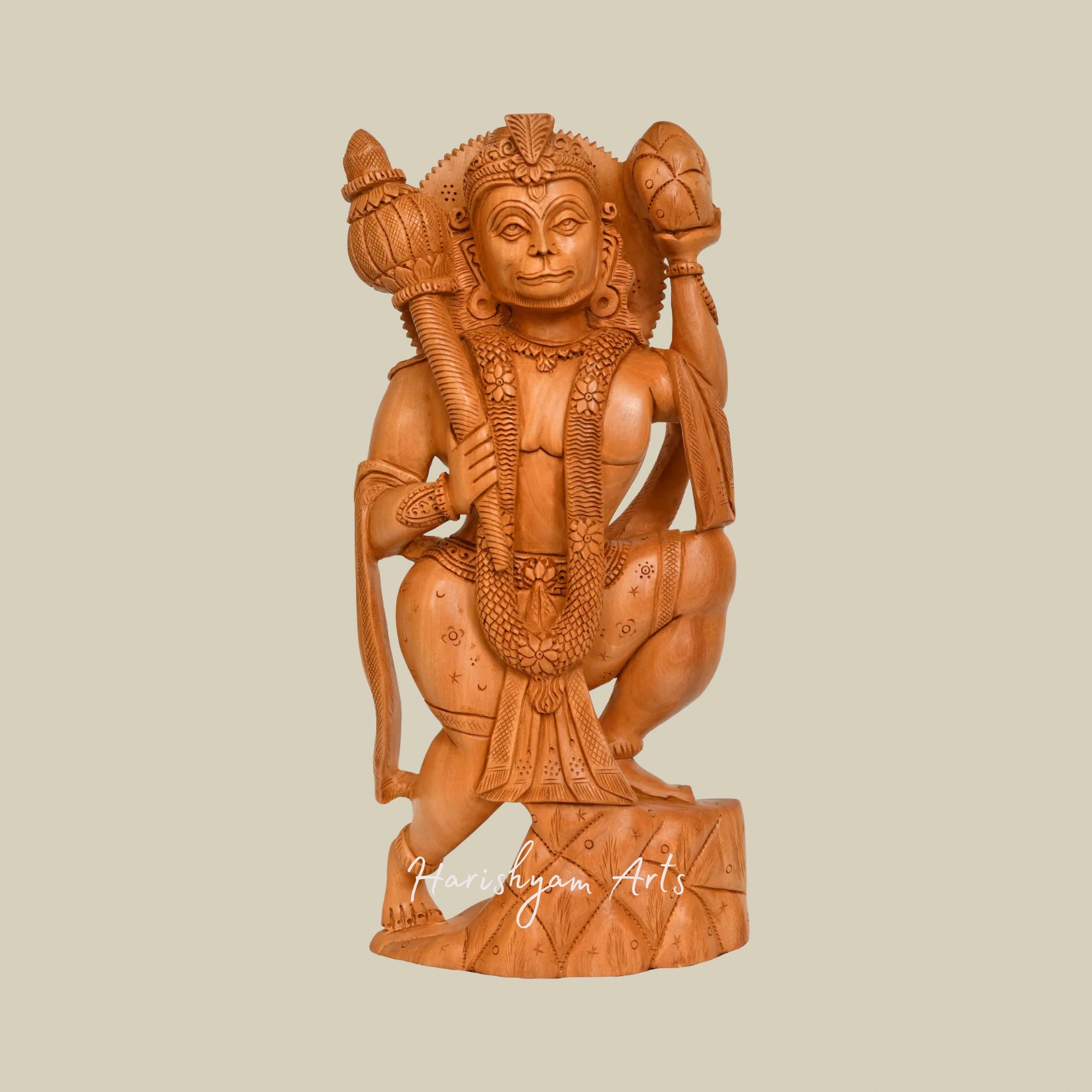 12" Sacred Wooden Hanuman Statue for Pooja Room