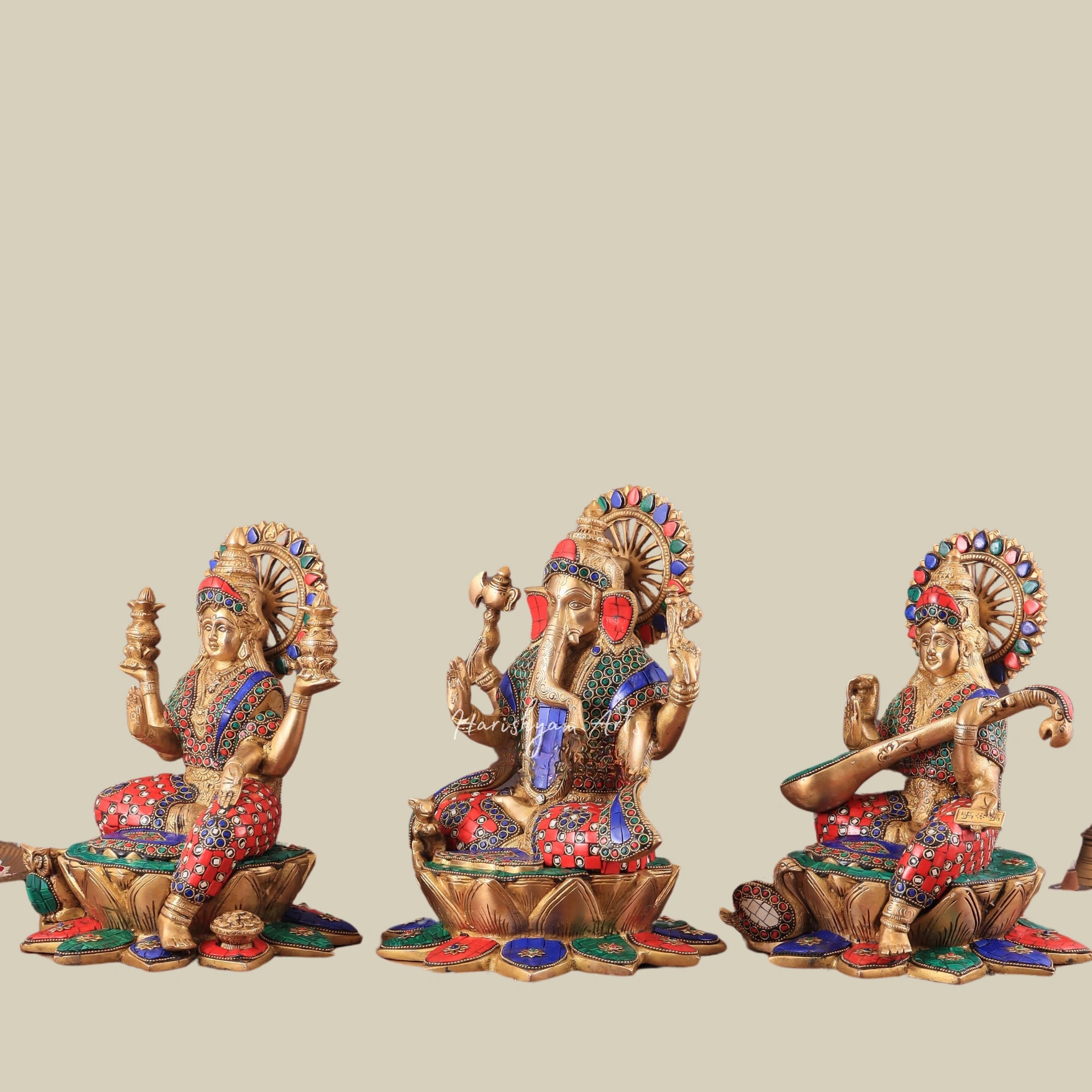 12_SetofThreeBrassIdols_LordGanesha_GoddessLakshmi_andSaraswatiforPoojaRooms23