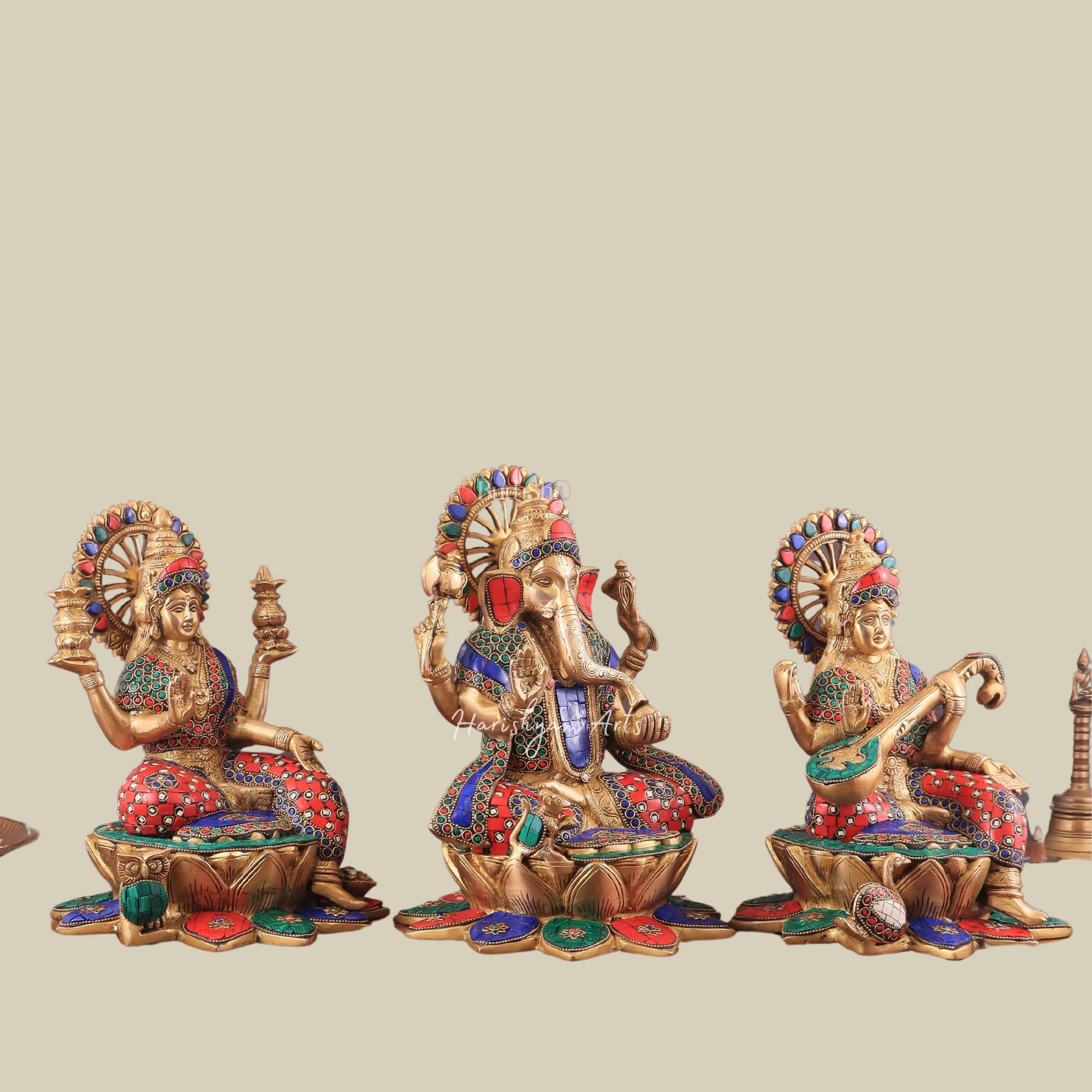 12_SetofThreeBrassIdols_LordGanesha_GoddessLakshmi_andSaraswatiforPoojaRooms2