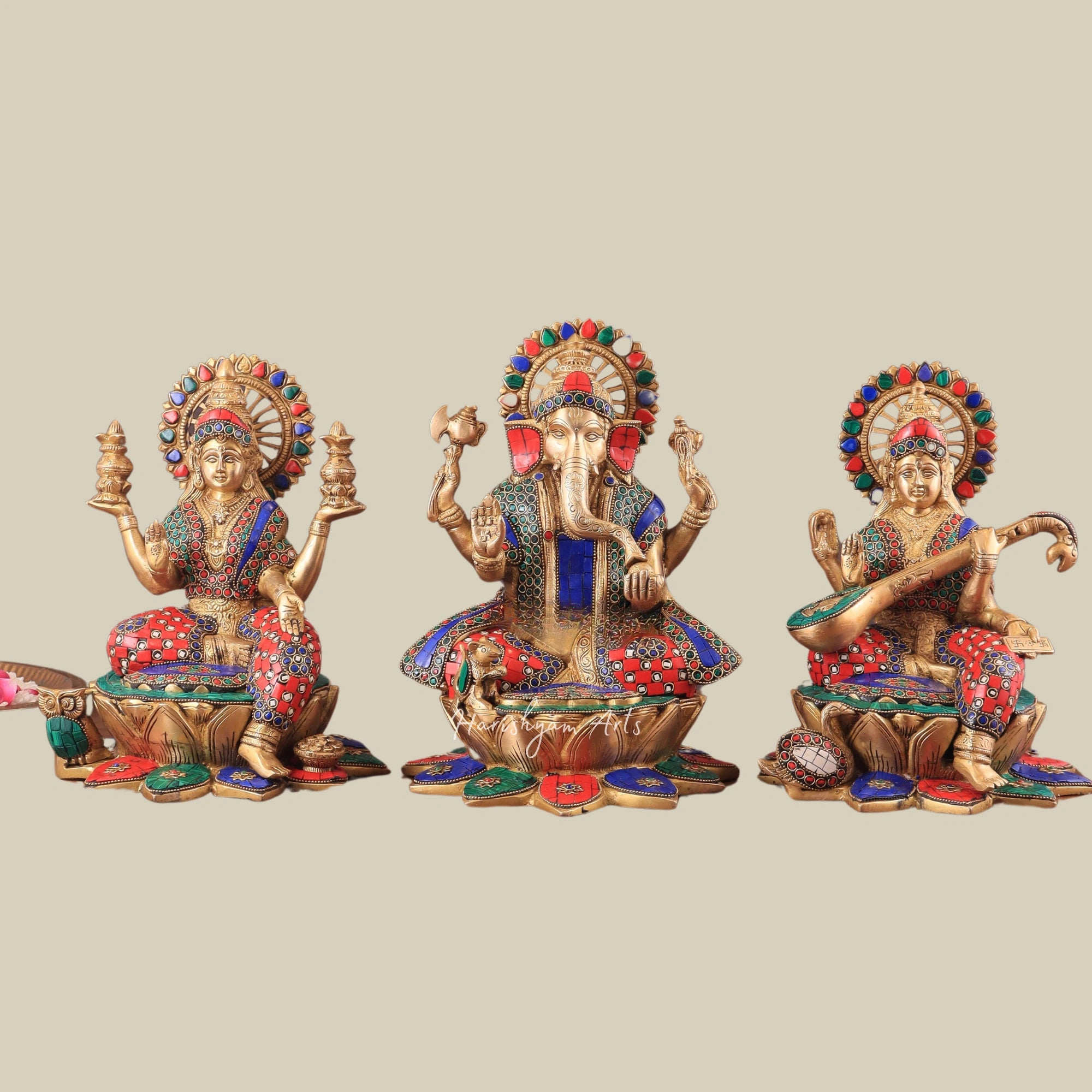 12_SetofThreeBrassIdols_LordGanesha_GoddessLakshmi_andSaraswatiforPoojaRooms2