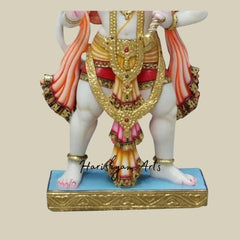 12" Standing Hanuman Deity In White Marble