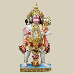 12" Standing Hanuman Deity In White Marble