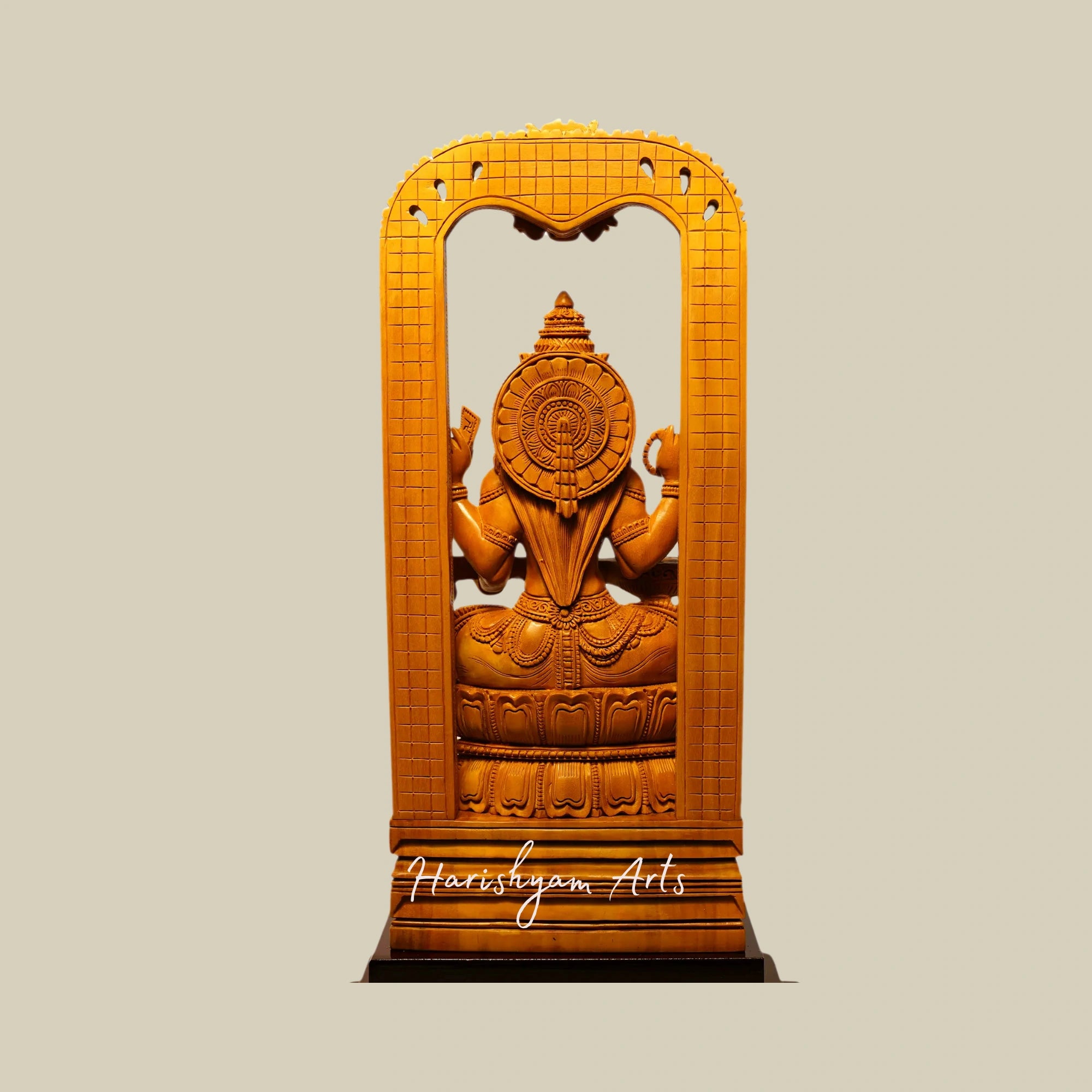 12" Temple Saraswati Wood Sculpture Seated on Kirtimukha Throne Sandalwood Carved6