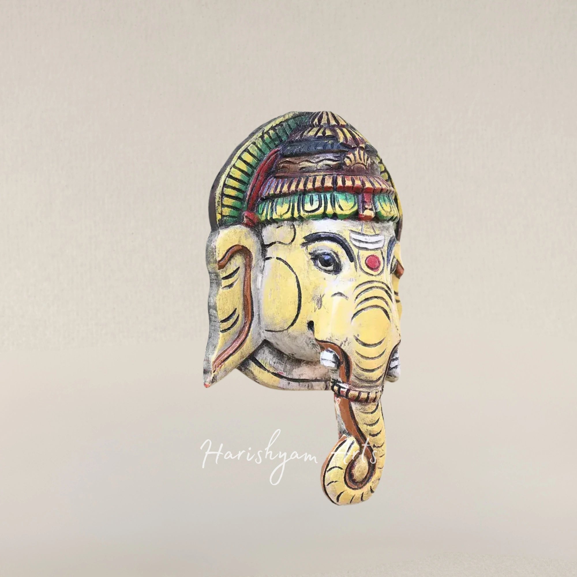 12" Traditional Wooden Ganesha Wall Hanging Face Sculpture