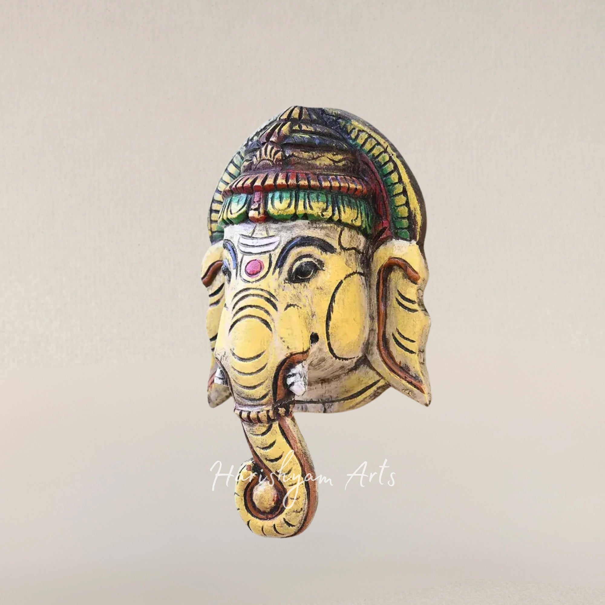 12" Traditional Wooden Ganesha Wall Hanging Face Sculpture