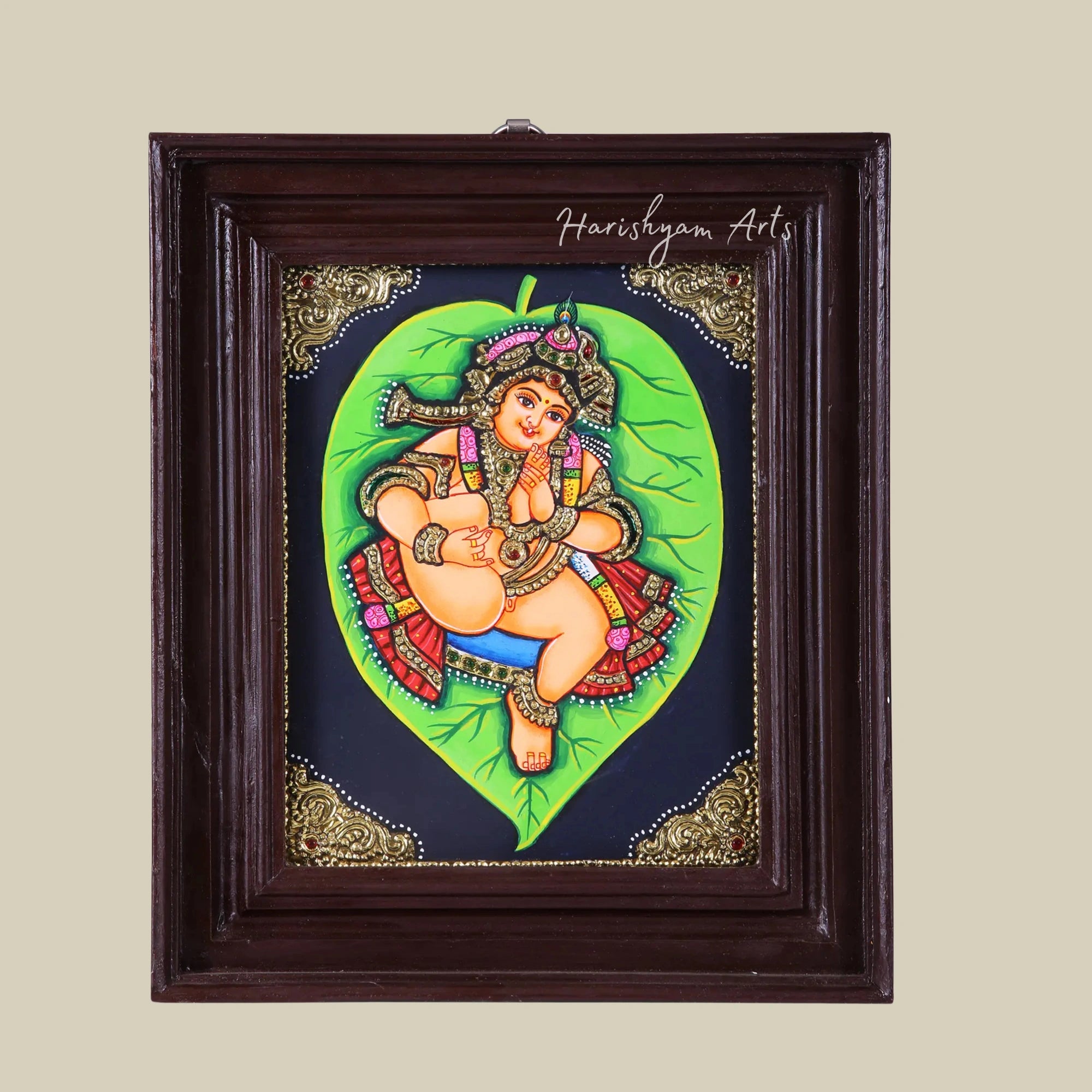 12" Vatapatra Shayi Krishna Traditional Tanjore Painting