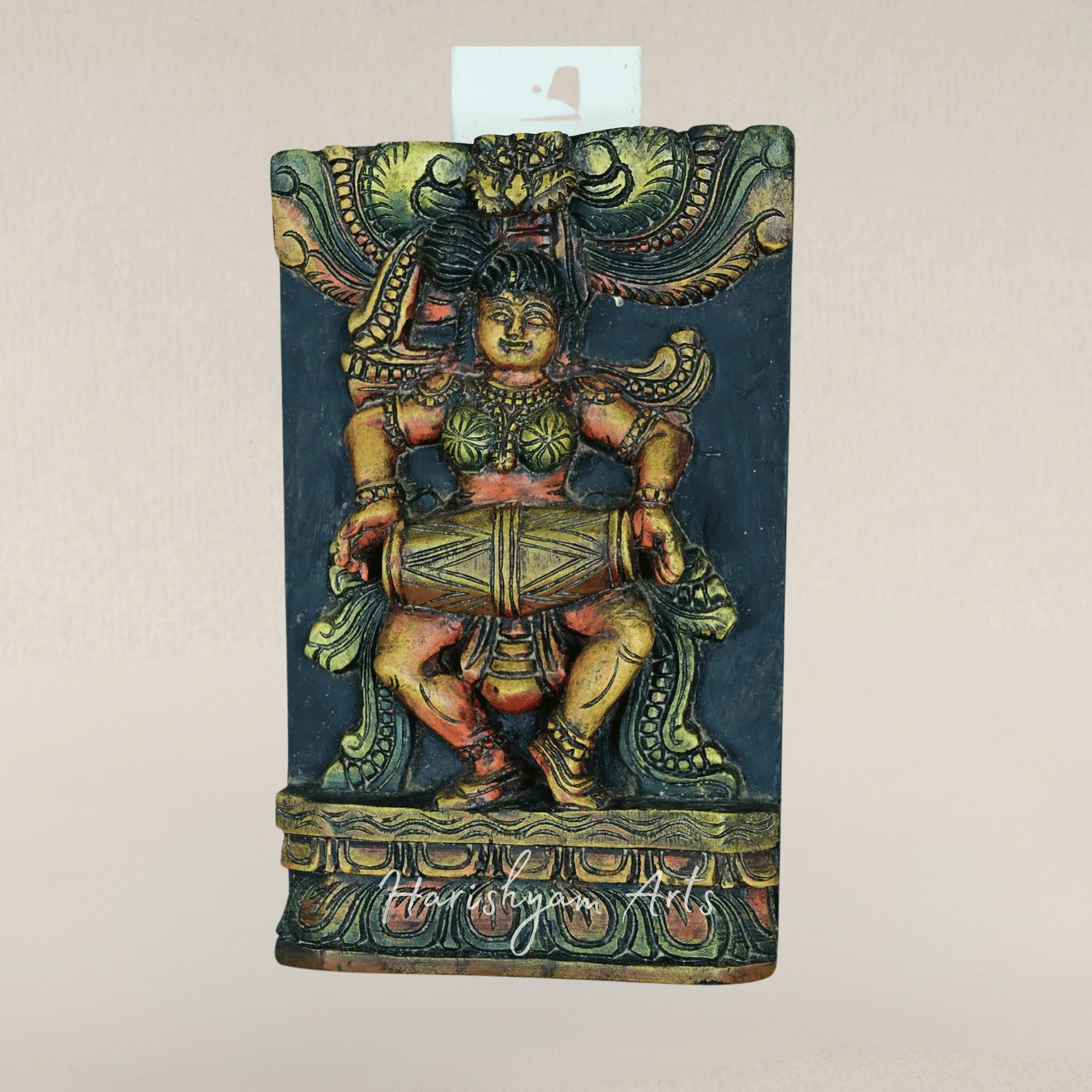 12" Vibrant Handcrafted Apsara Wall Panel in Multitone Wood