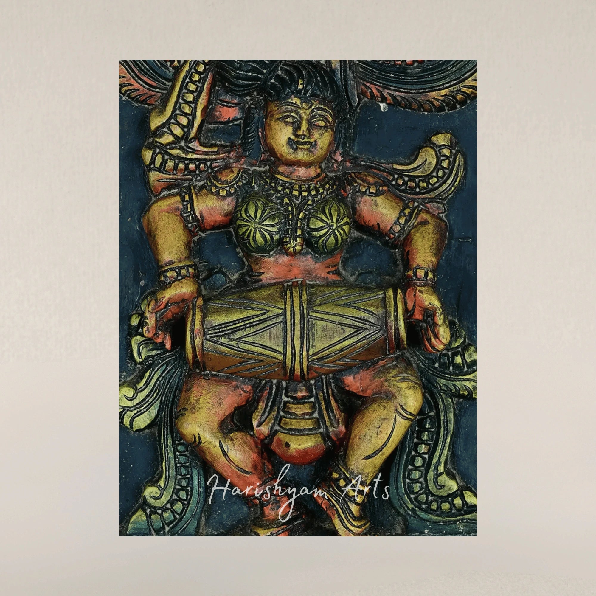 12" Vibrant Handcrafted Apsara Wall Panel in Multitone Wood
