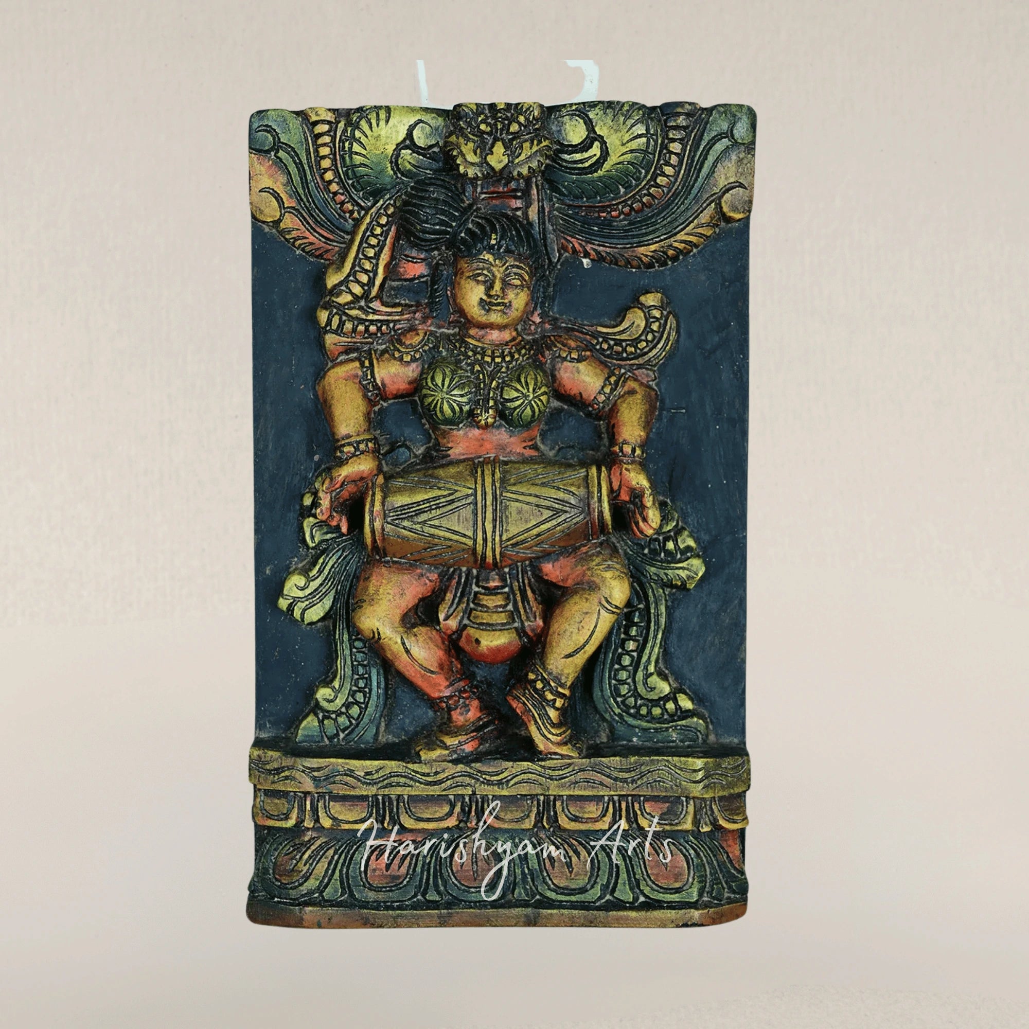 12" Vibrant Handcrafted Apsara Wall Panel in Multitone Wood