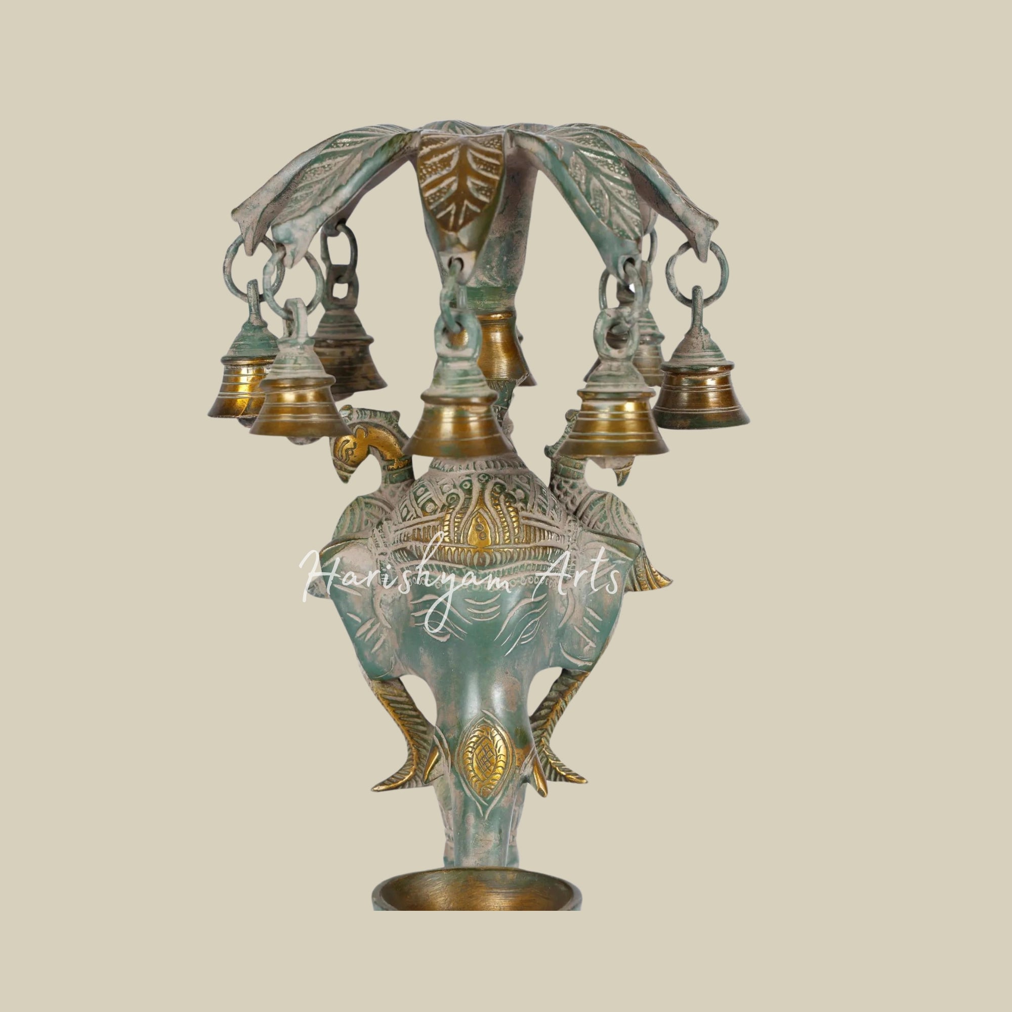 12" Brass Ganesha Lamp with Hanging Bells