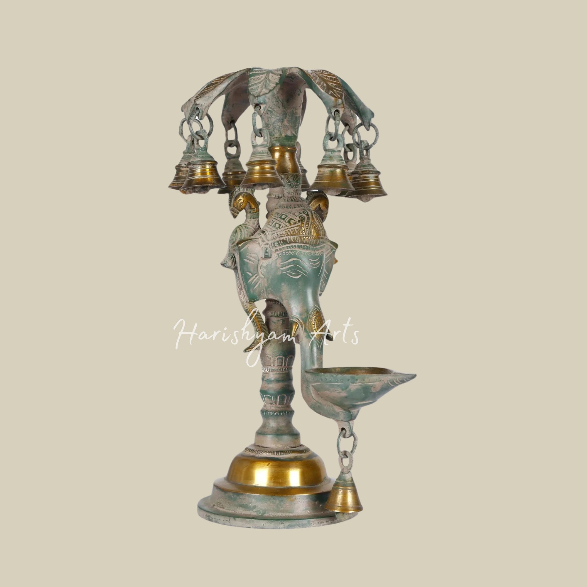 12" Brass Ganesha Lamp with Hanging Bells2