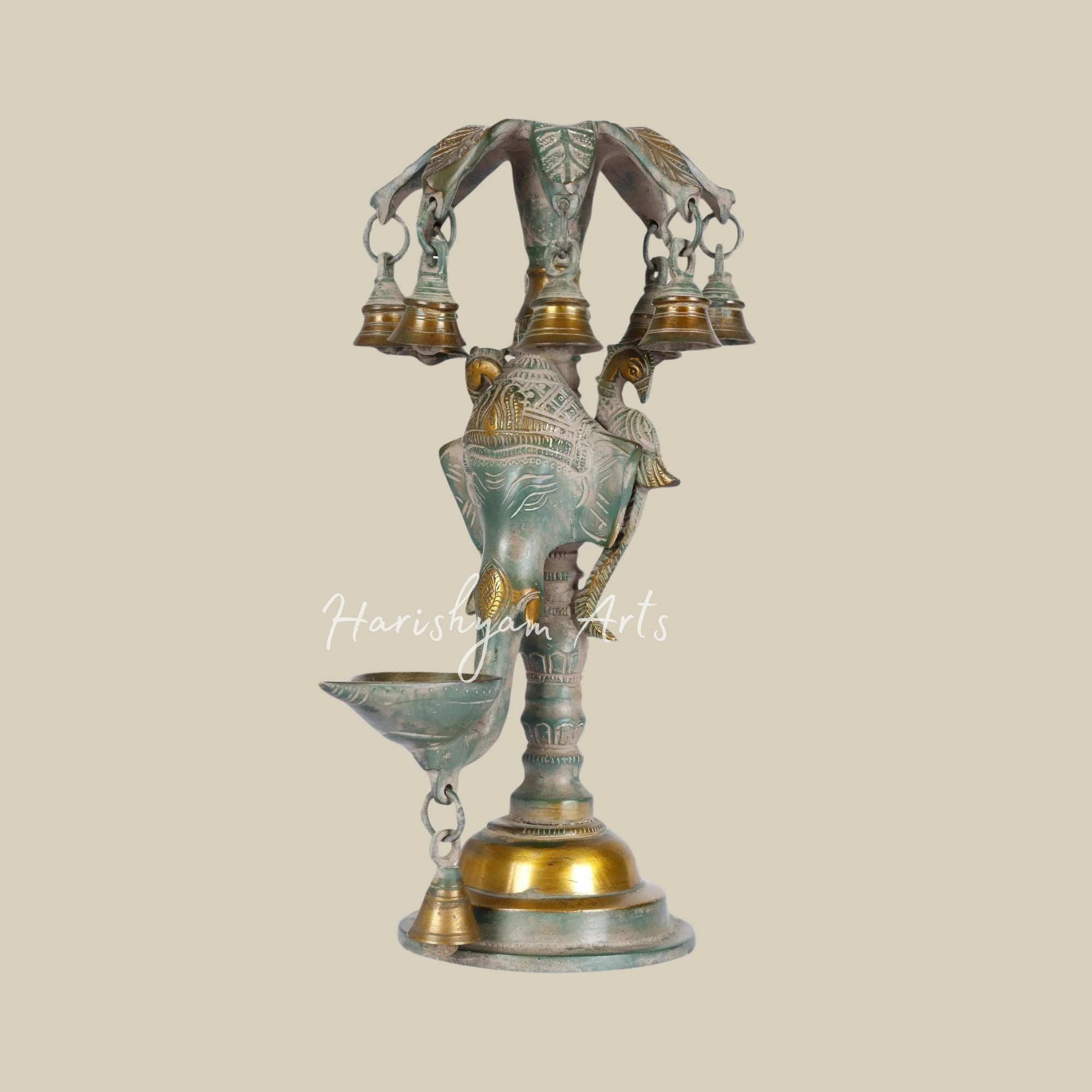 12" Brass Ganesha Lamp with Hanging Bells3