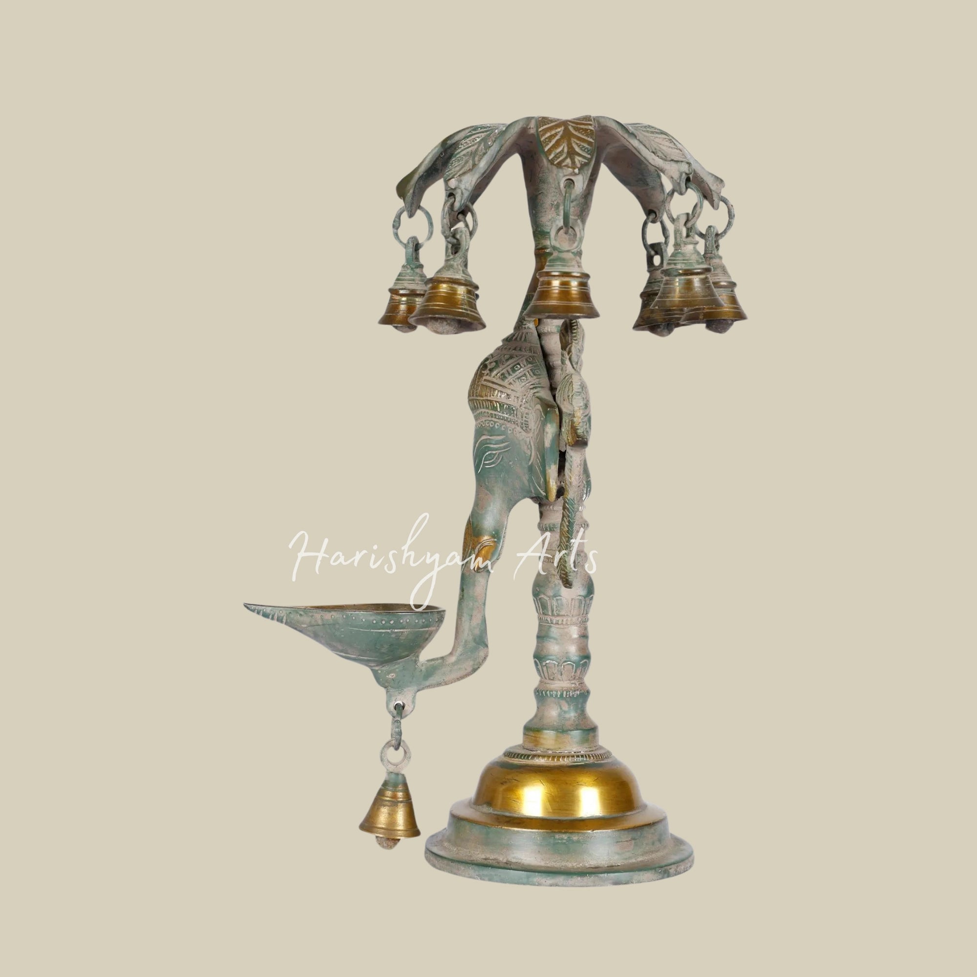 12" Brass Ganesha Lamp with Hanging Bells4