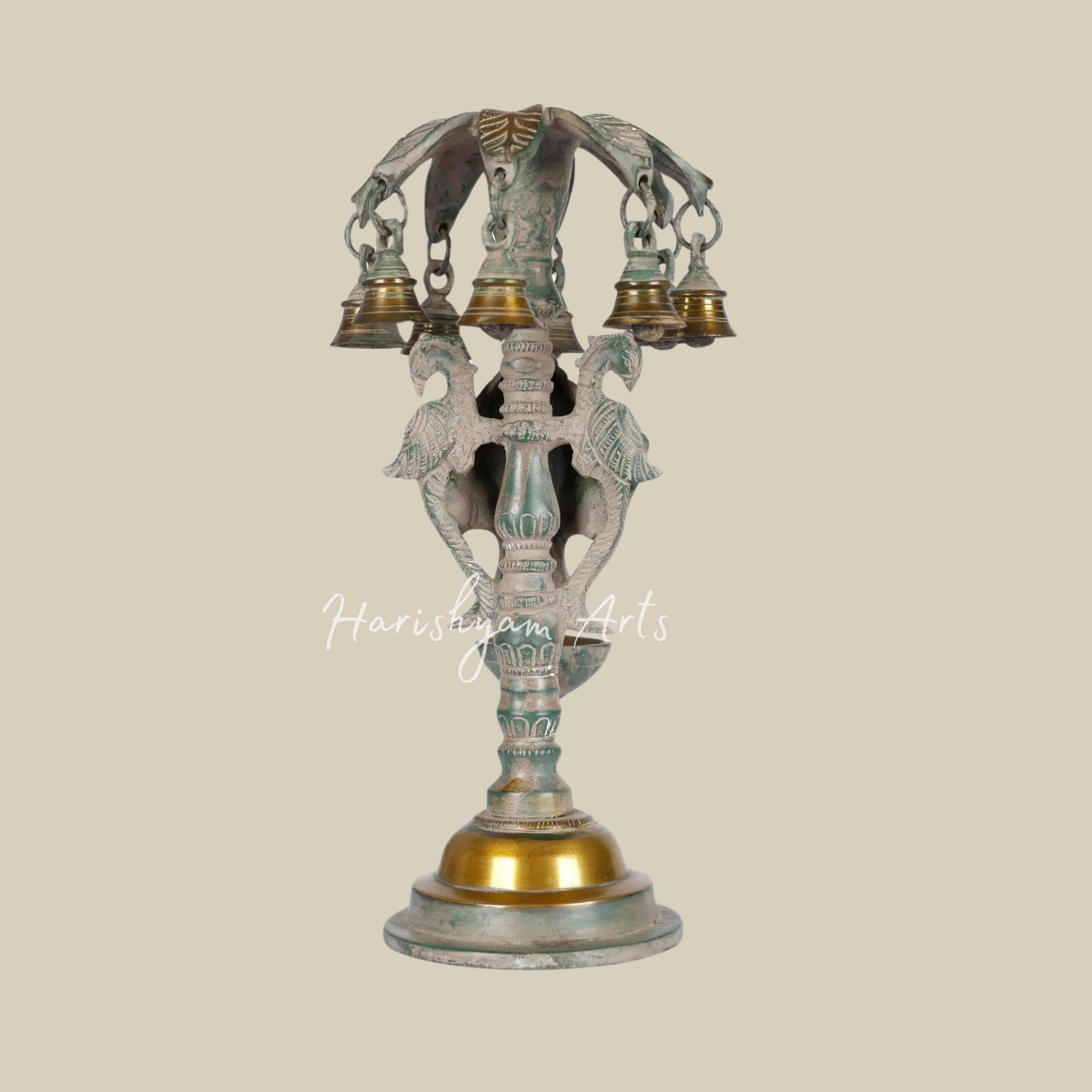 12" Brass Ganesha Lamp with Hanging Bells5