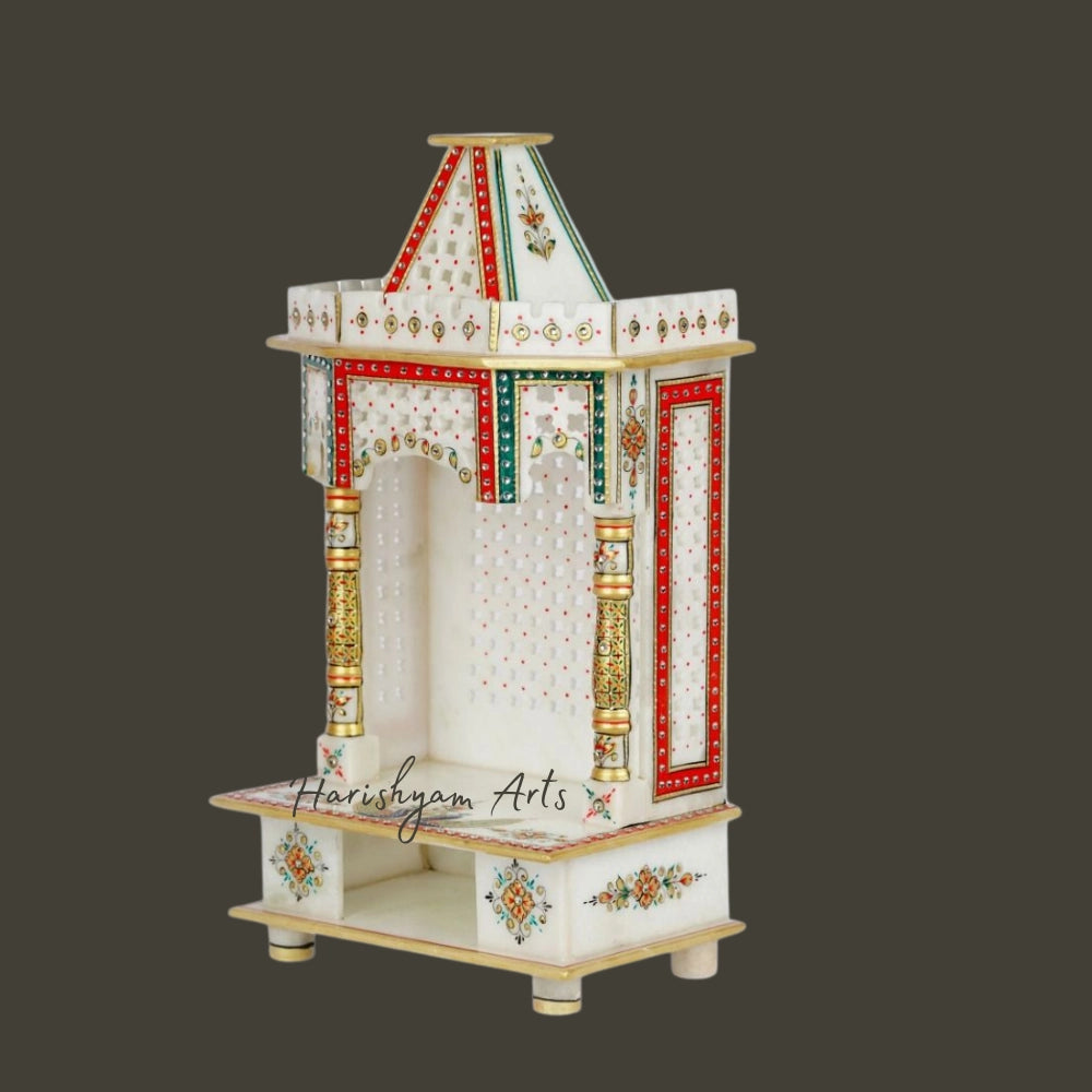 12" White Marble Puja Mandir with Meenakari work