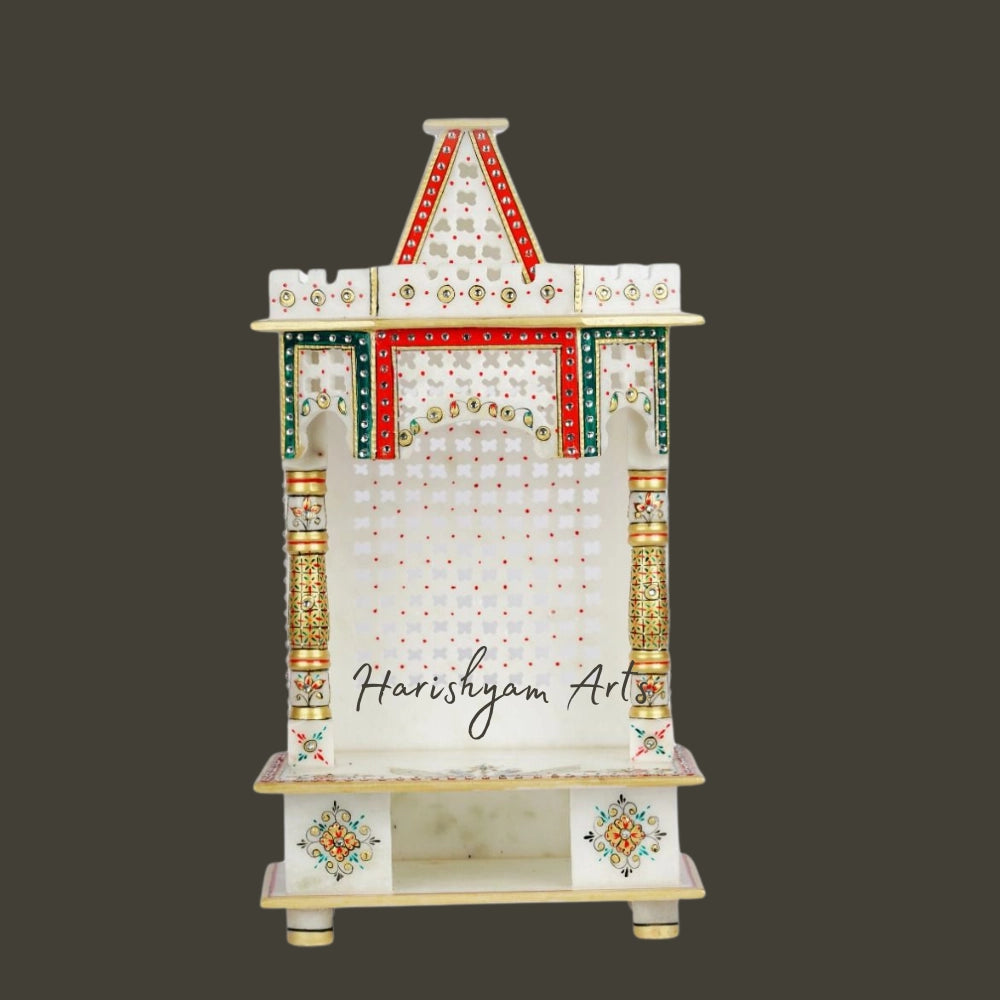 12" White Marble Puja Mandir with Meenakari work