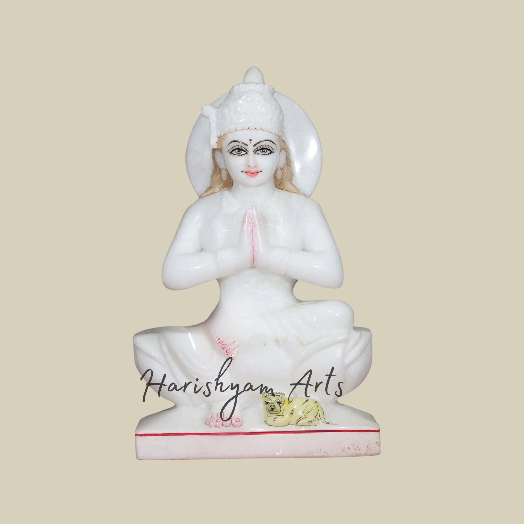 12" Parvati Mata Seated on Lotus White Makrana Marble Idol3