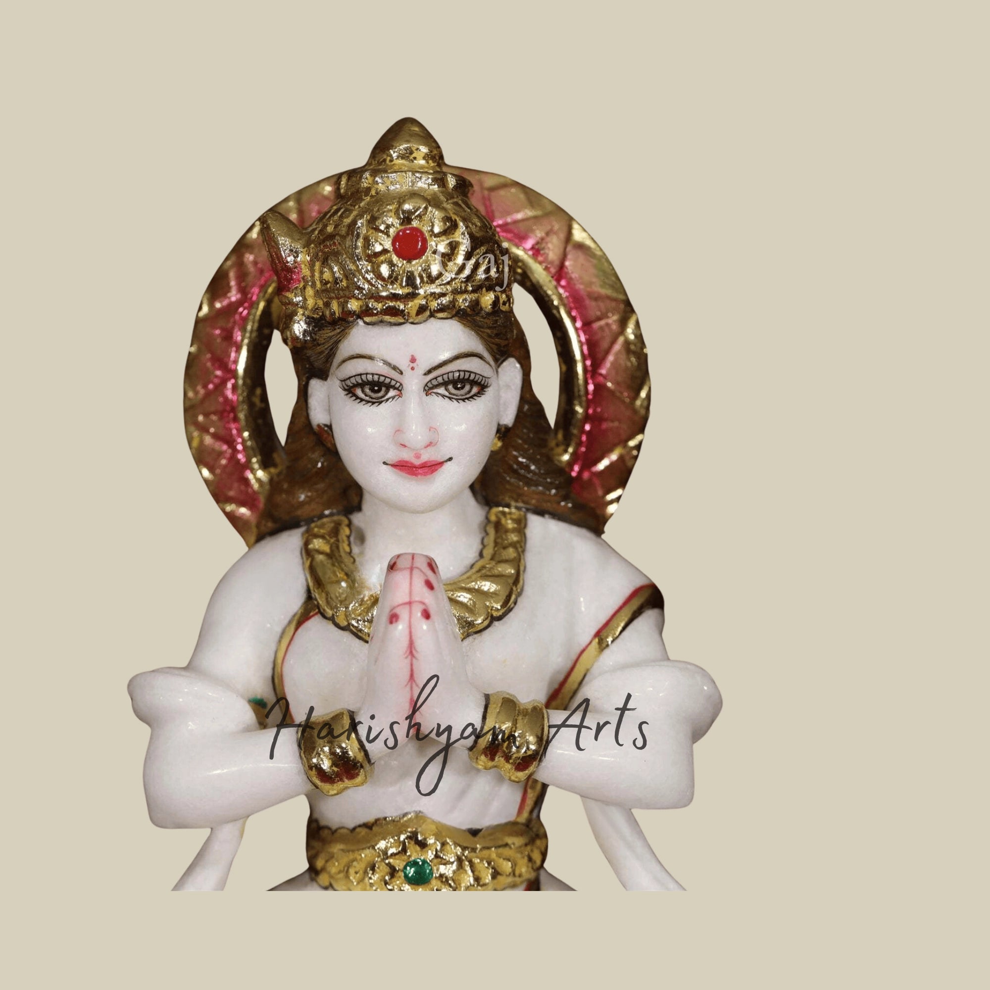 12" Super White Makrana Marble Parvati Maa Statue