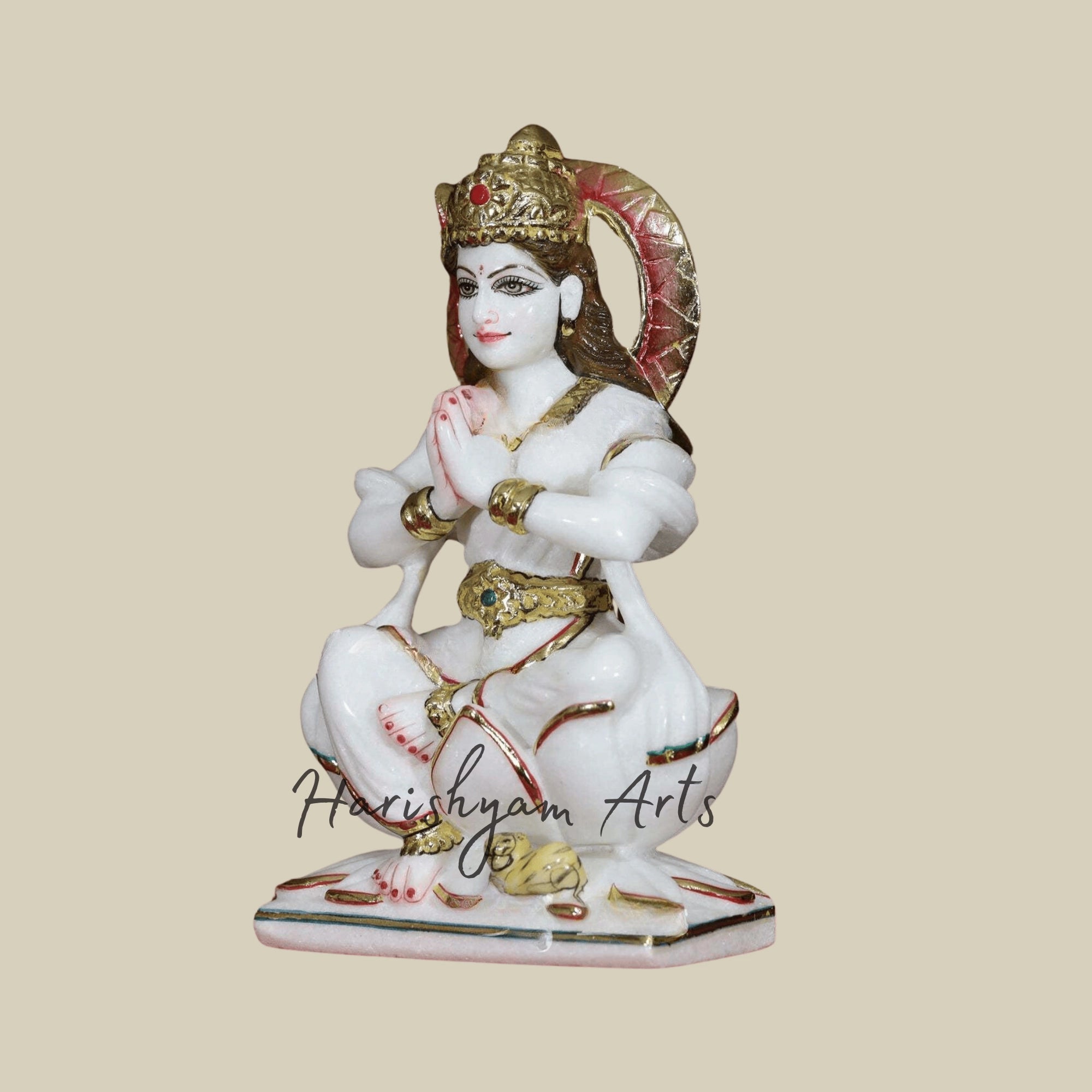 12" Super White Makrana Marble Parvati Maa Statue1