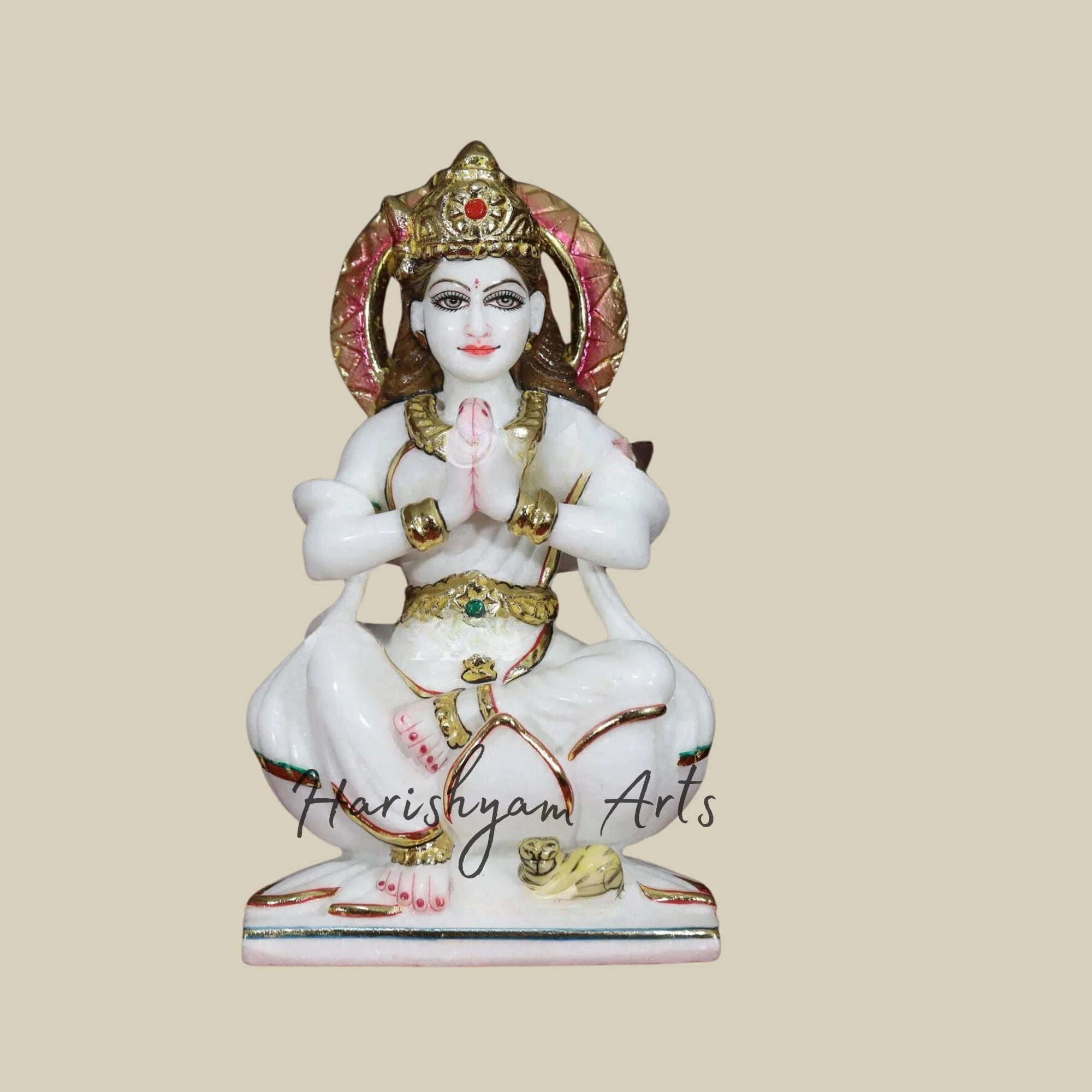 12" Super White Makrana Marble Parvati Maa Statue2