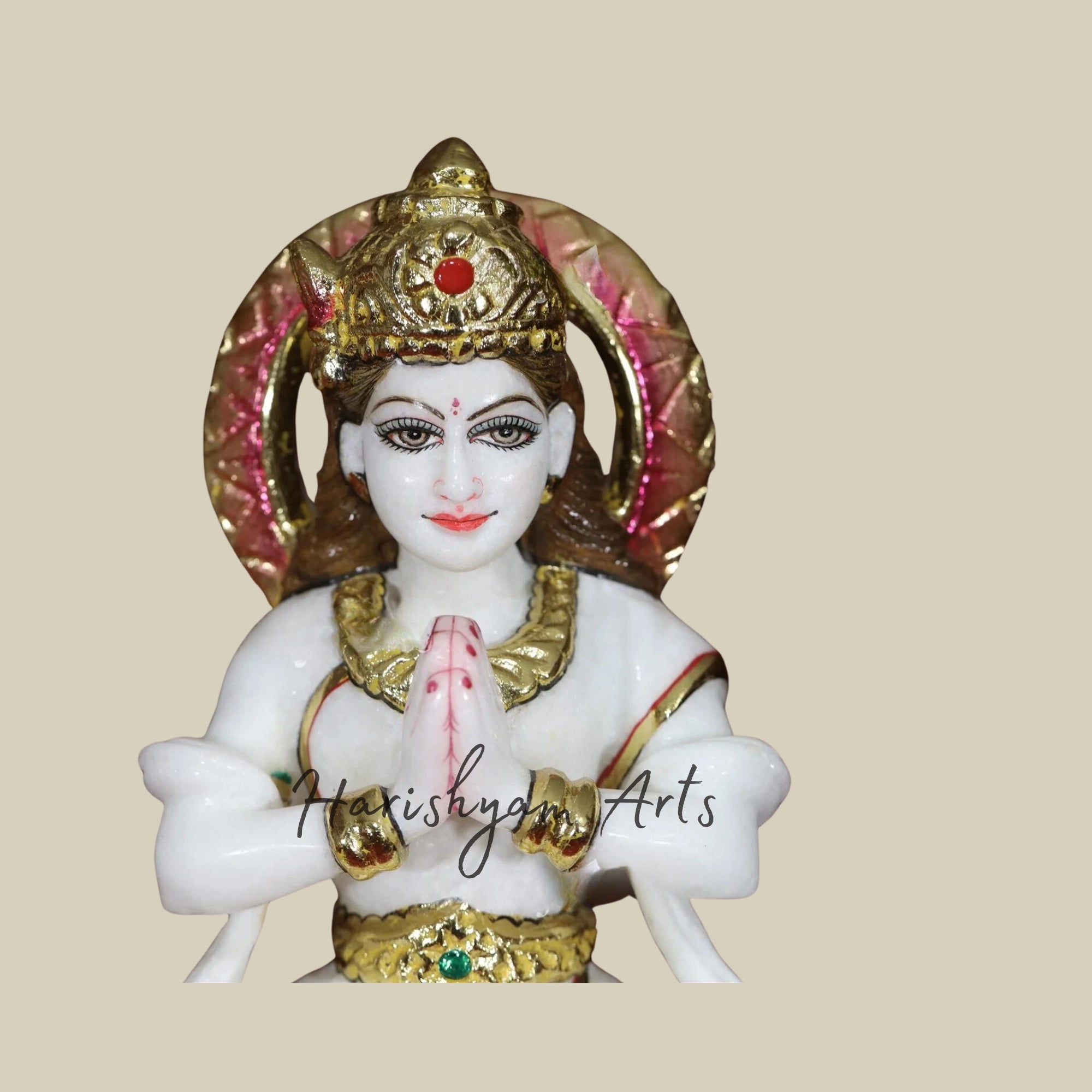 12" Super White Makrana Marble Parvati Maa Statue3