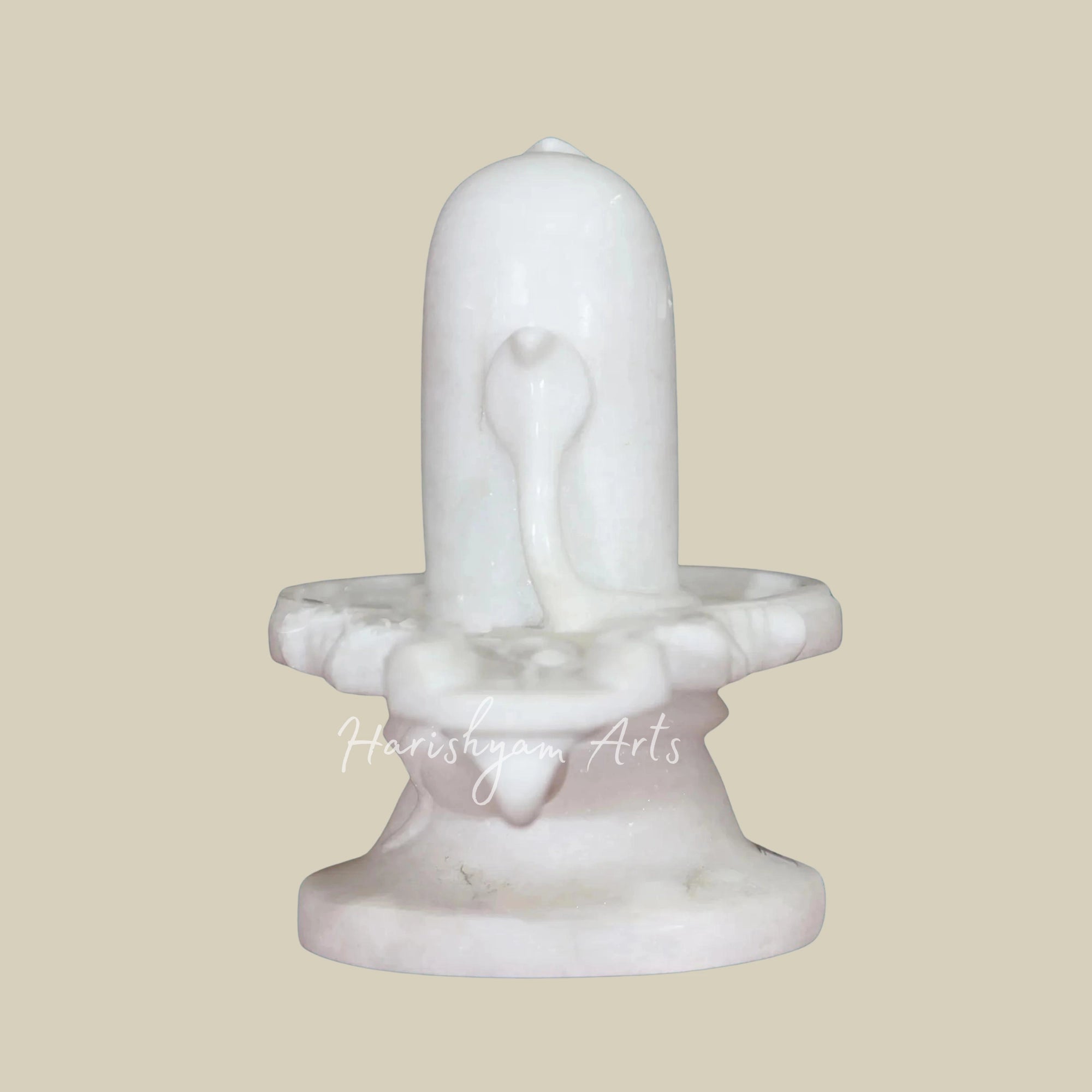 12 inches White Makrana Marble Shiva Linga With Snake2