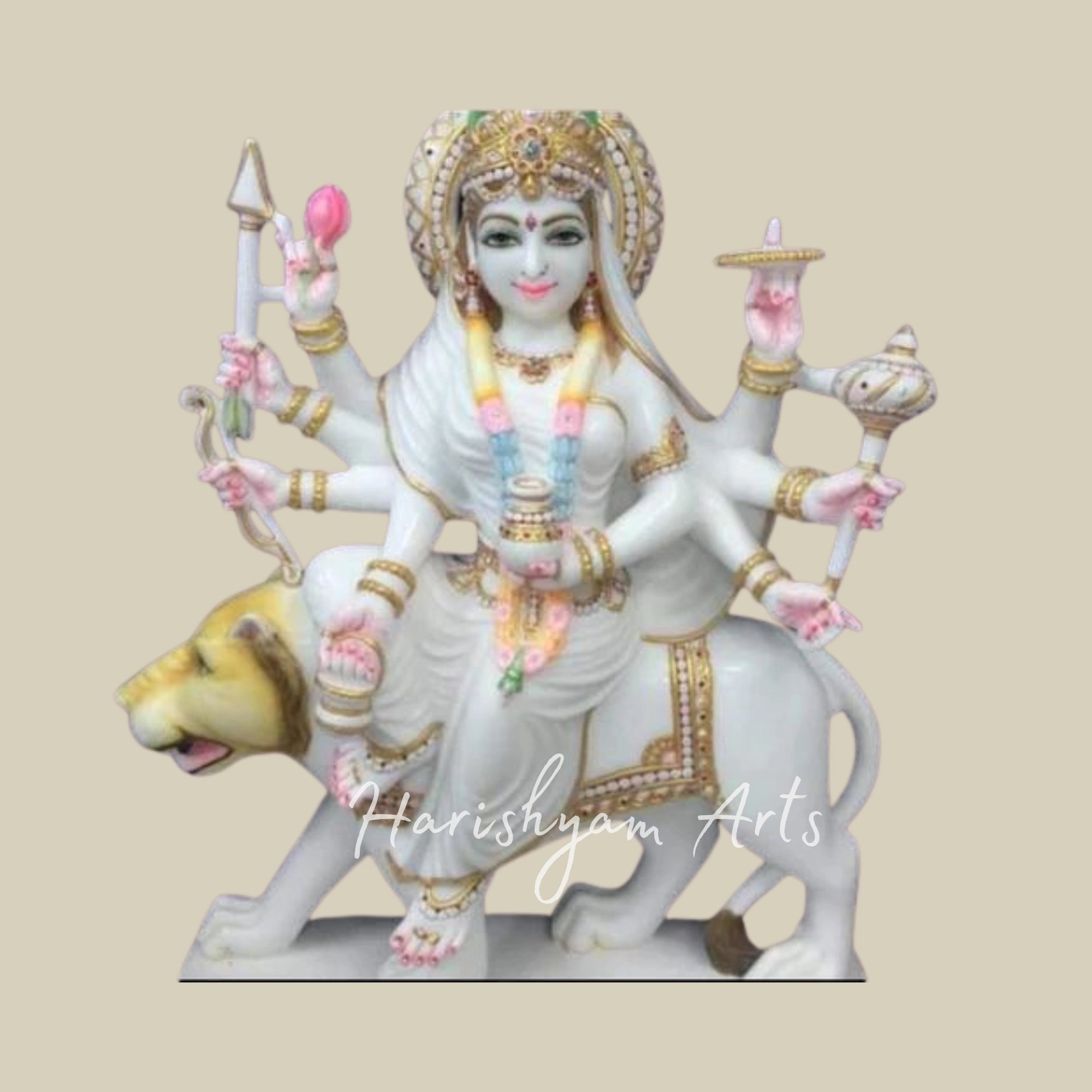 12" White Marble Chandraghanta Mata Statue