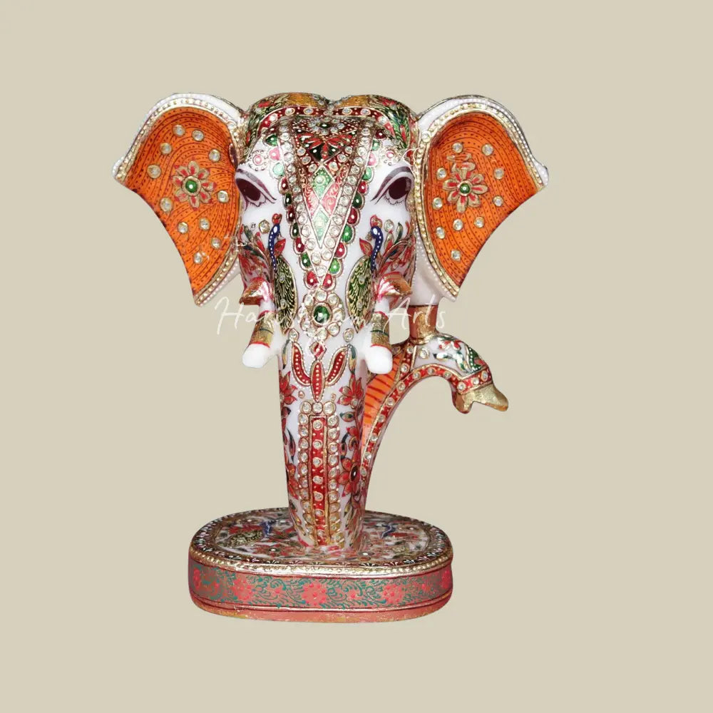 12" Attractive Lord Ganesha Head In White Marble