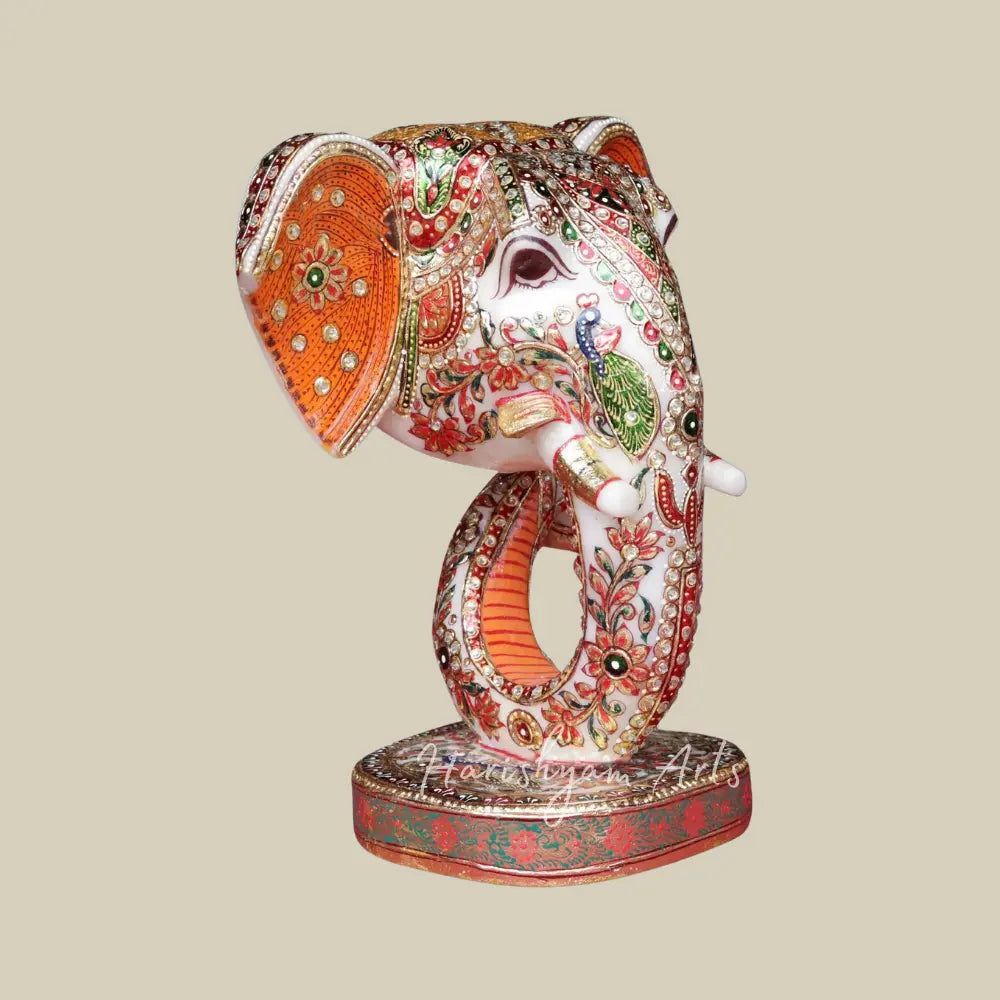 12" Attractive Lord Ganesha Head In White Marble