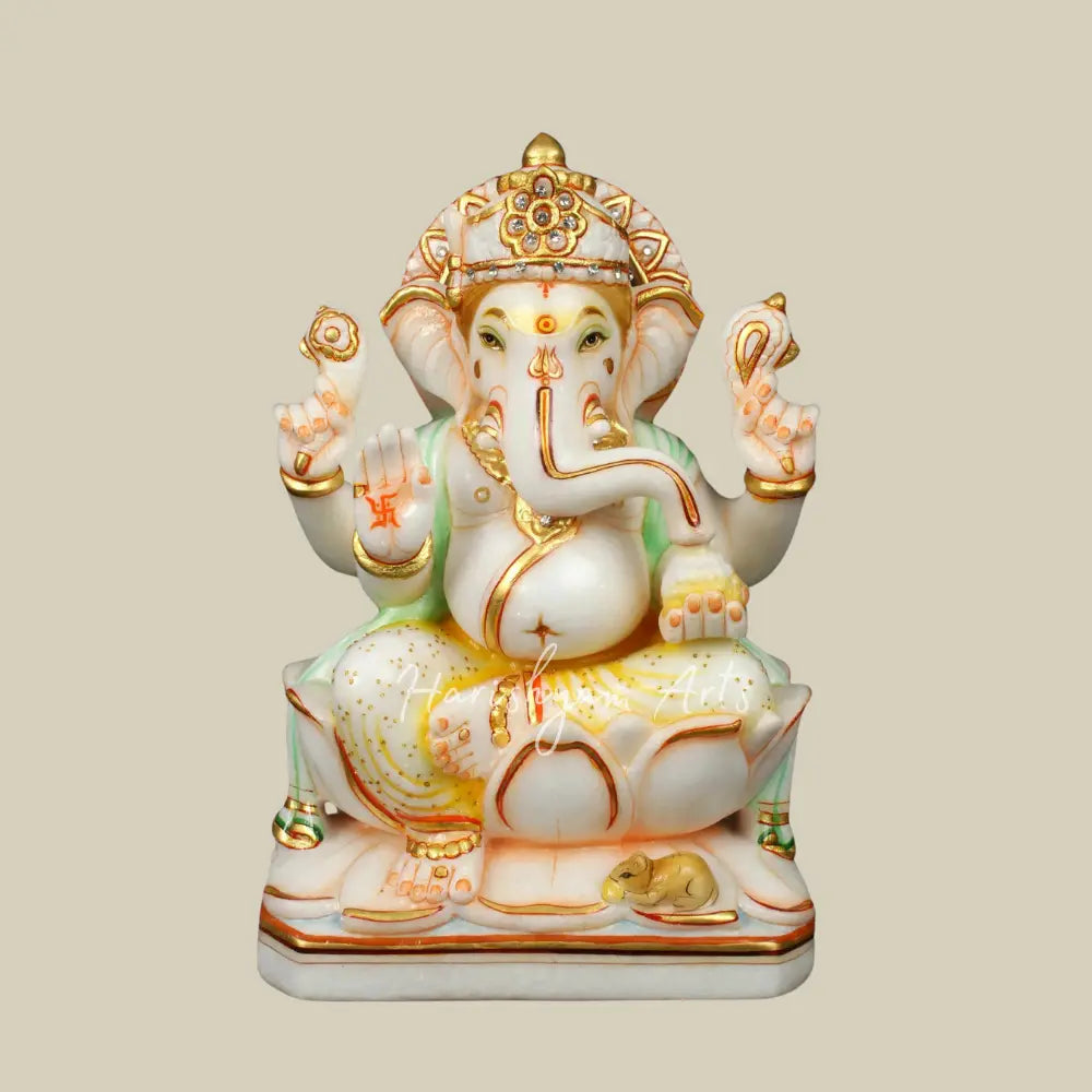 12" Beautifully Handcaved Marble Ganesha Statue