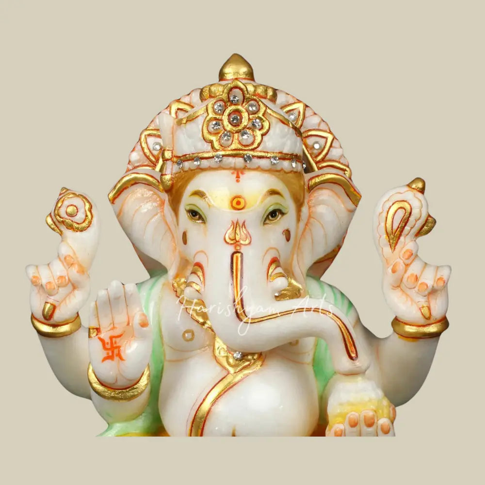 12" Beautifully Handcaved Marble Ganesha Statue