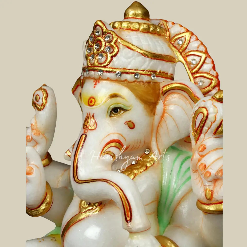 12" Beautifully Handcaved Marble Ganesha Statue