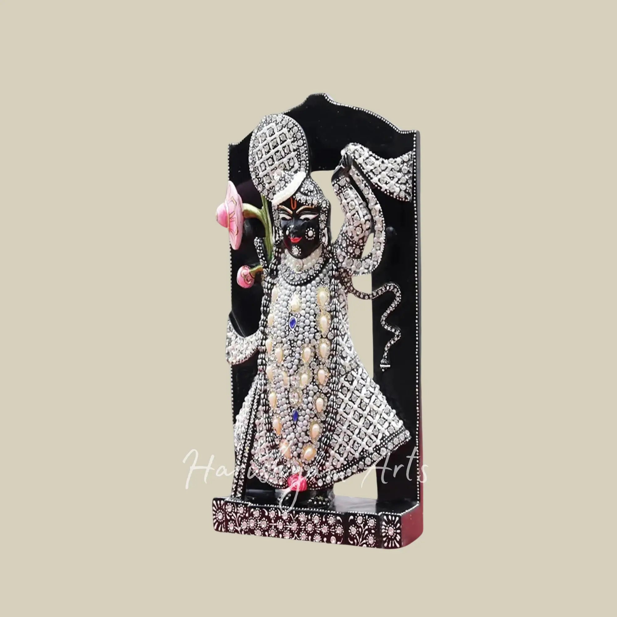 12 inches Black Marble Shreenathji Murti for Home with Pearl Work 1