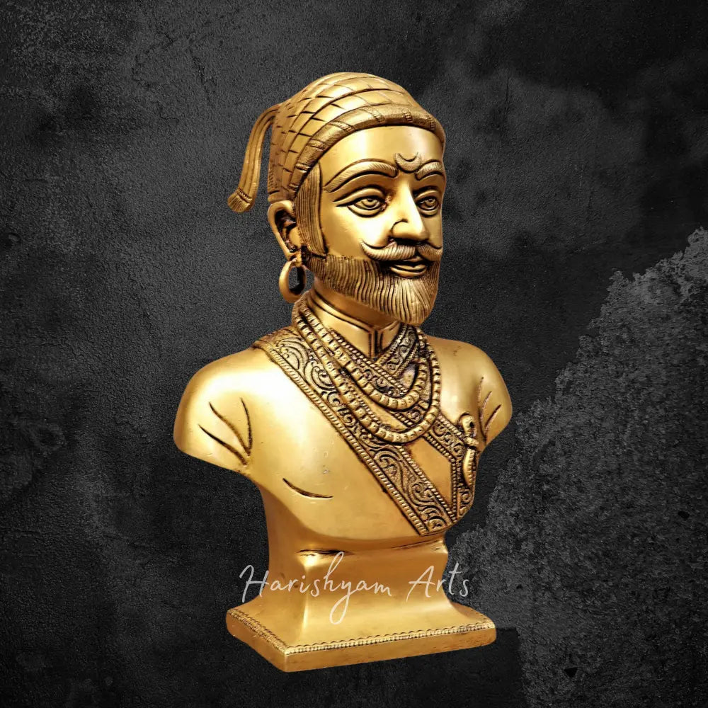 12” Brass Chatrapati Shivaji Maharaj Bust Decor Figurine